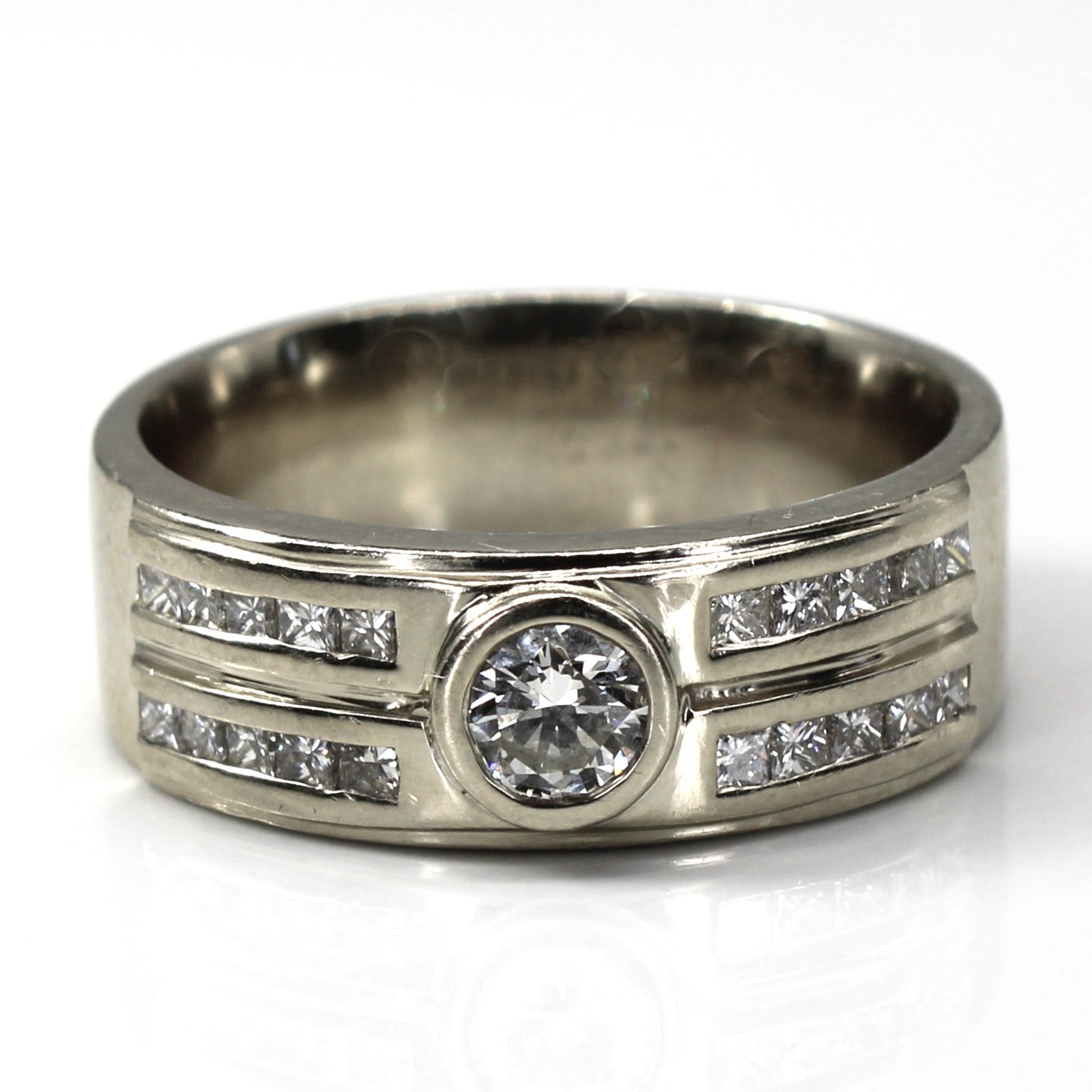 Bezel Set Diamond White Gold Band | 1.20ctw VS2/SI1 H/I | SZ 11 |