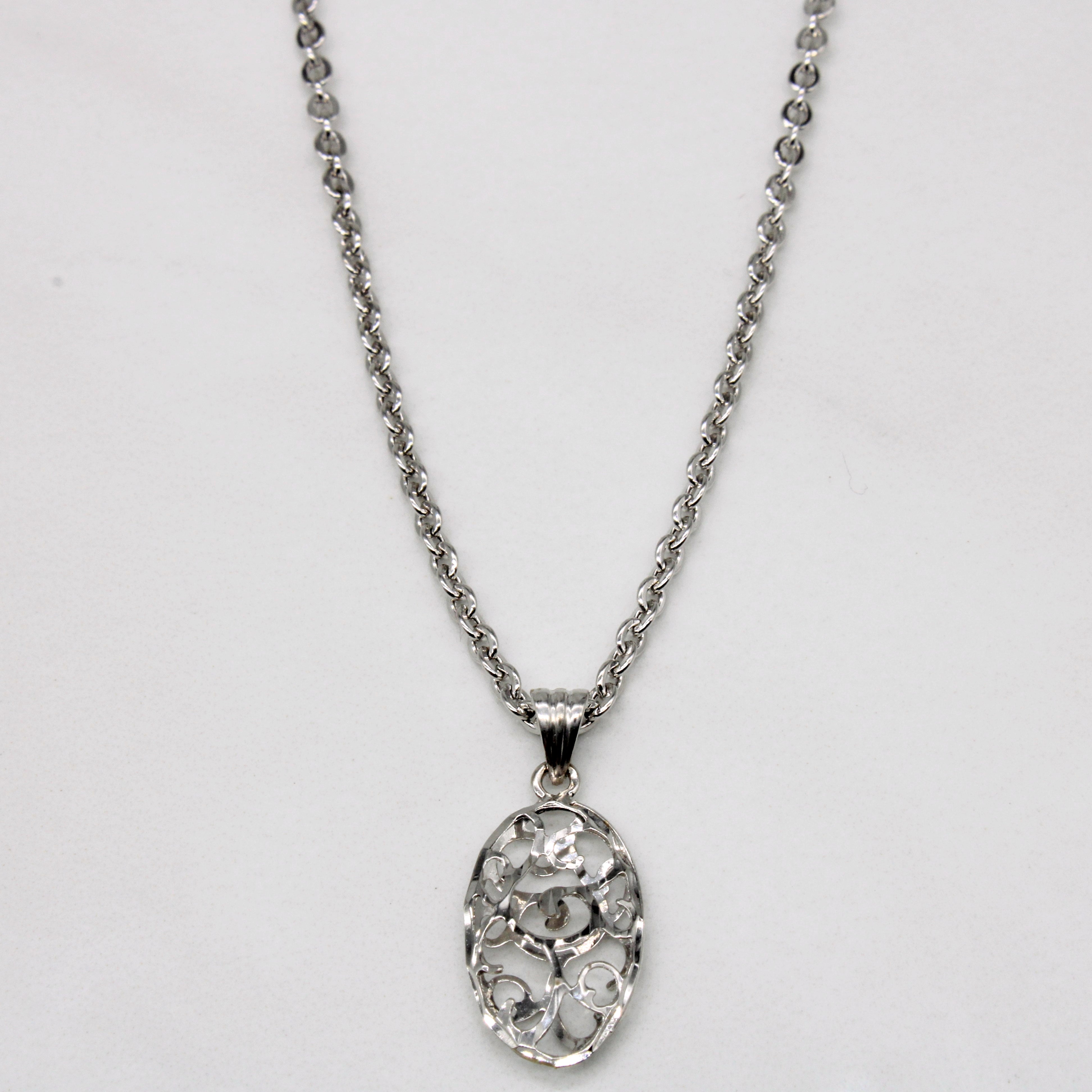 18k White Gold Pendant & Necklace | 17" |