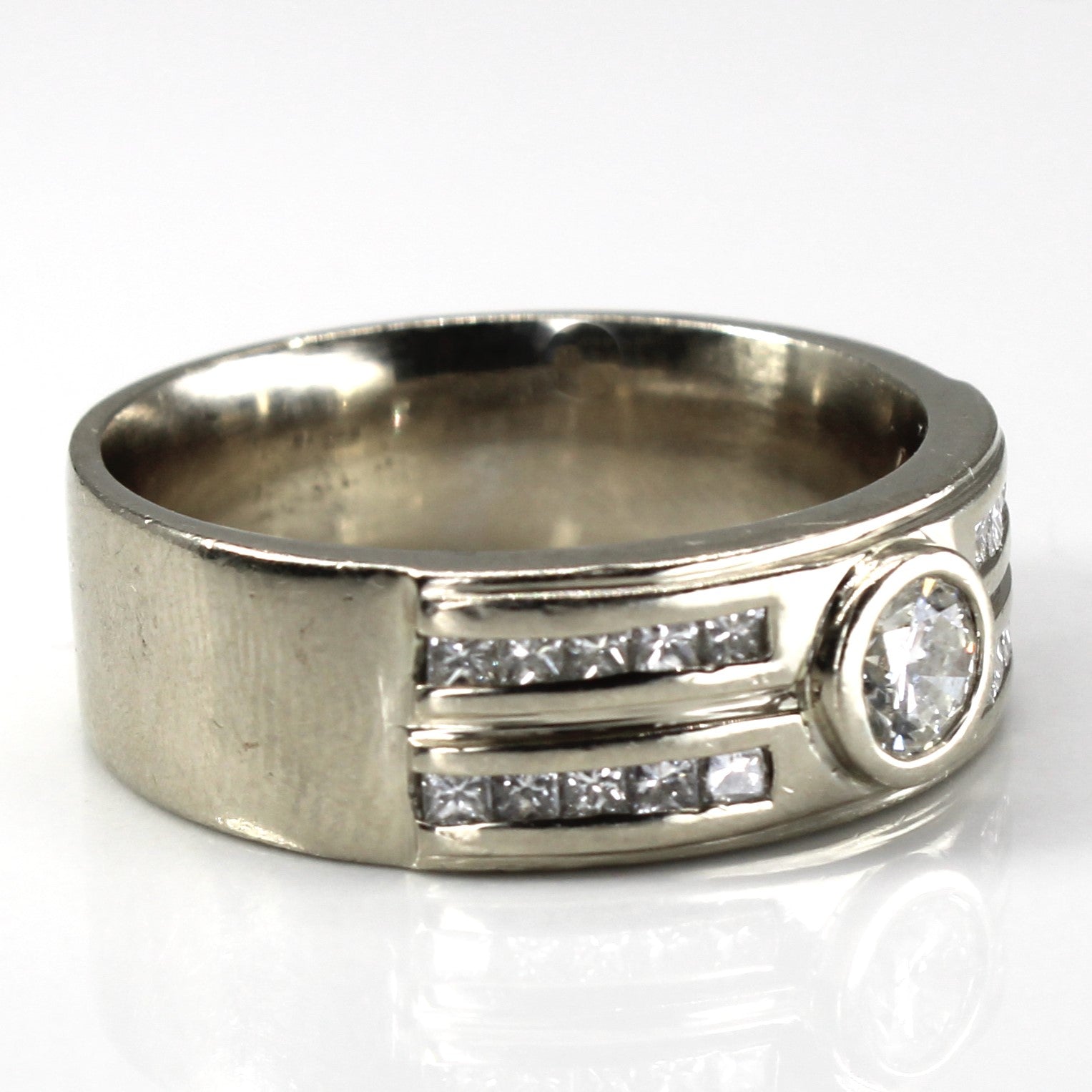 Bezel Set Diamond White Gold Band | 1.20ctw VS2/SI1 H/I | SZ 11 |