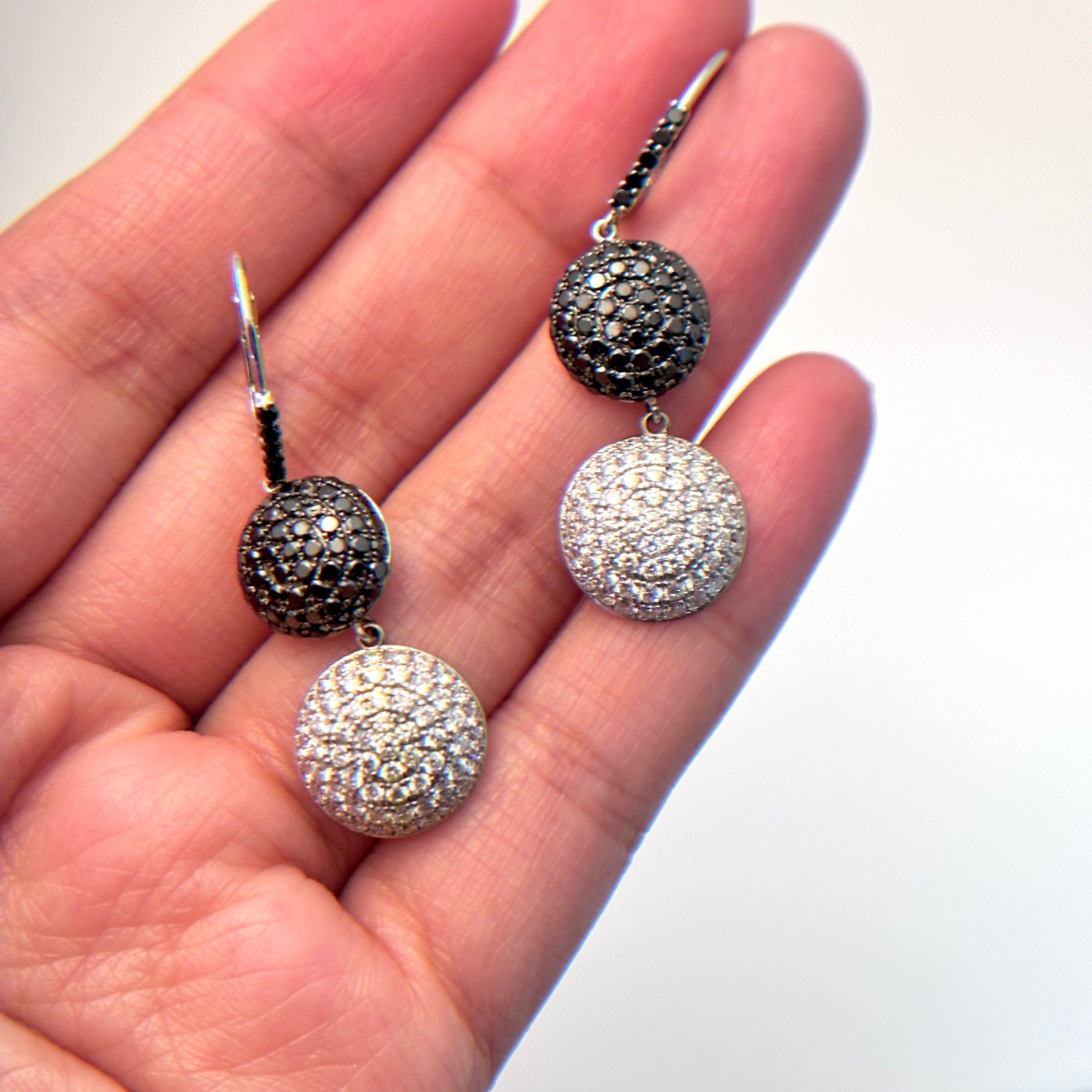 18K White Gold Black and White Diamond Earrings | 4.24ctw
