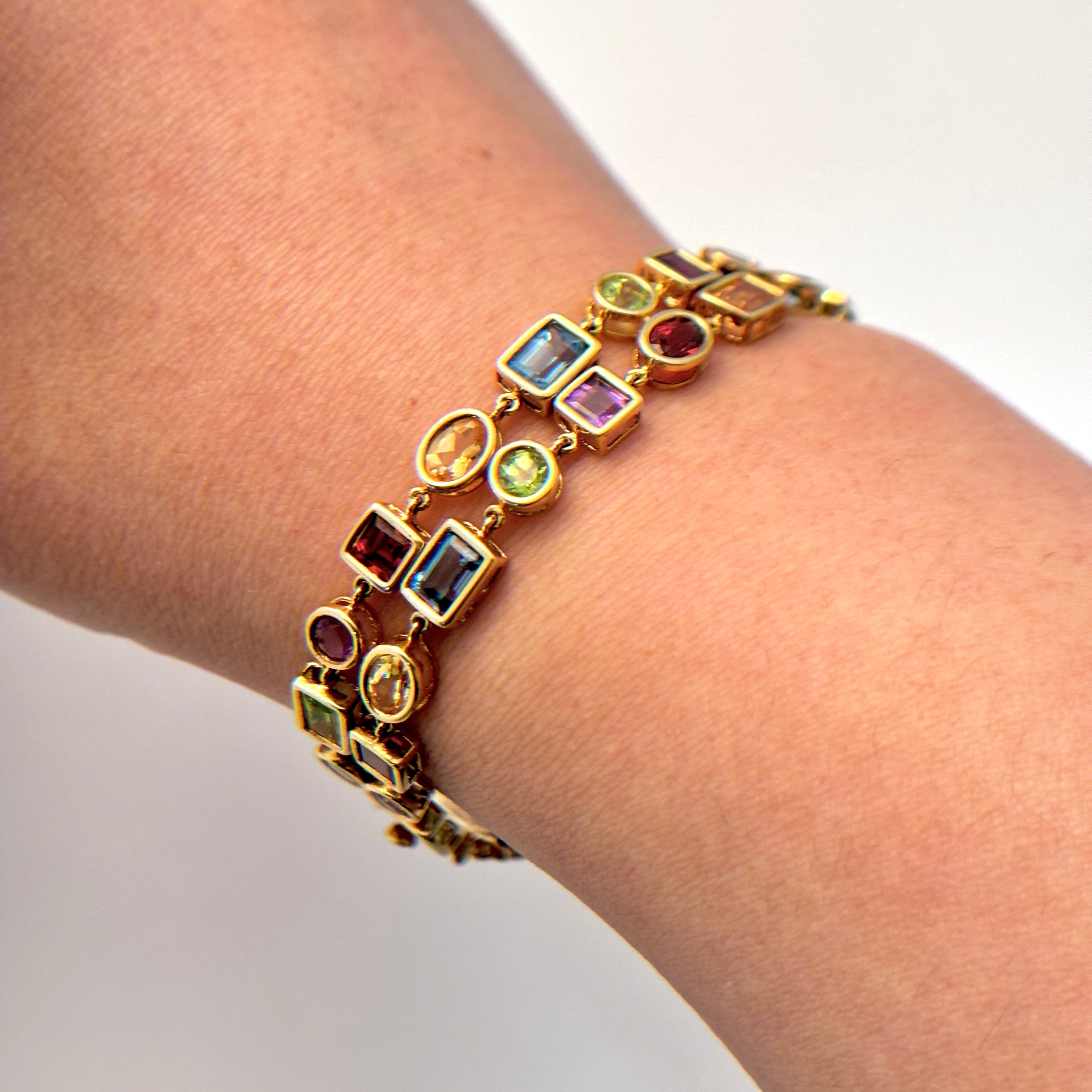 14K Yellow Gold Multi Colored Gem Bracelet | 7.5" | 15 ctw