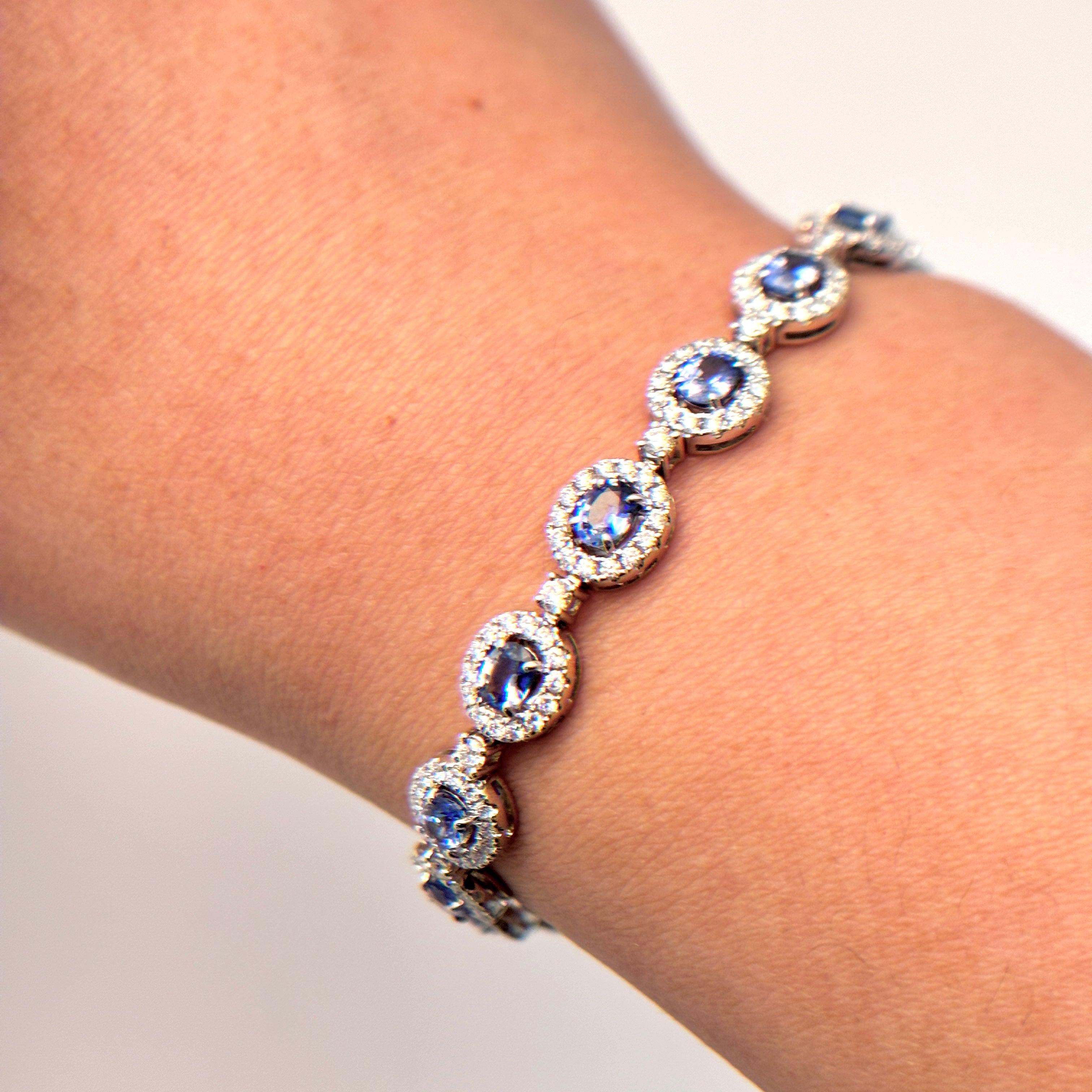 18K White Gold Sapphire and Diamond Bracelet | 4.93ctw, 2.65ctw | 7"