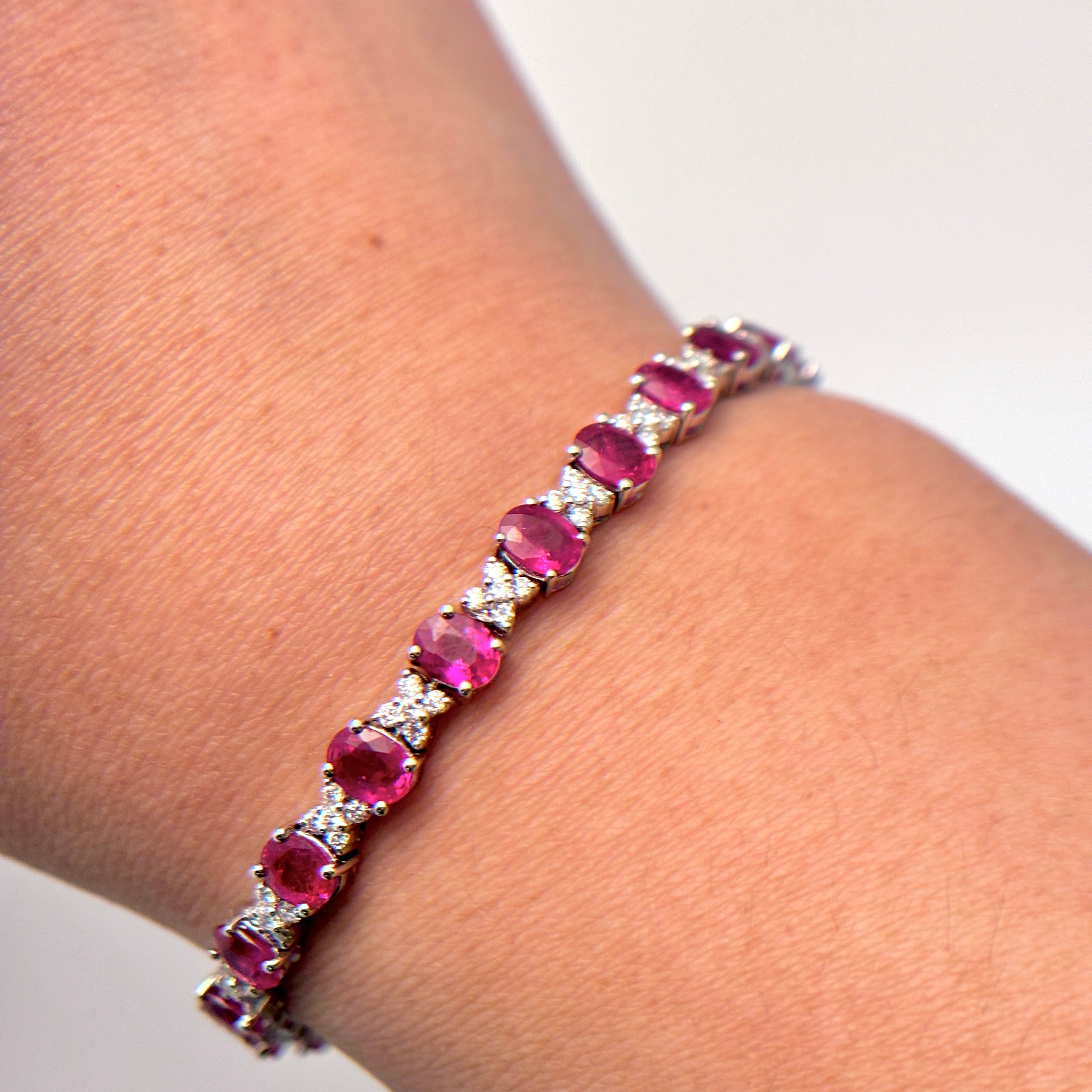 18K White Gold Ruby and Diamond Bracelet | 10.44ctw, 1.35ctw | 6.75"