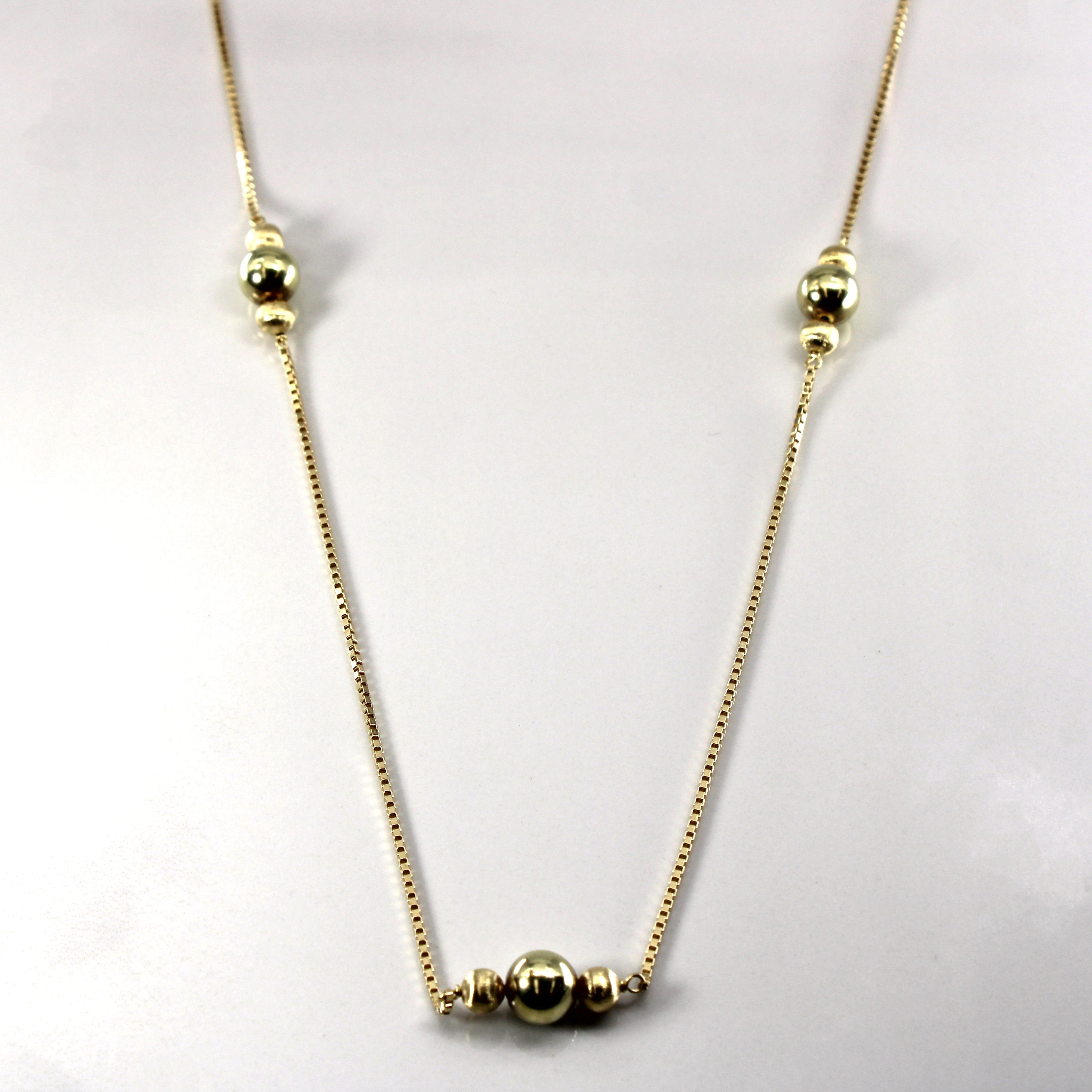 14K Yellow Gold Beaded Box Chain Long Necklace | 30"|