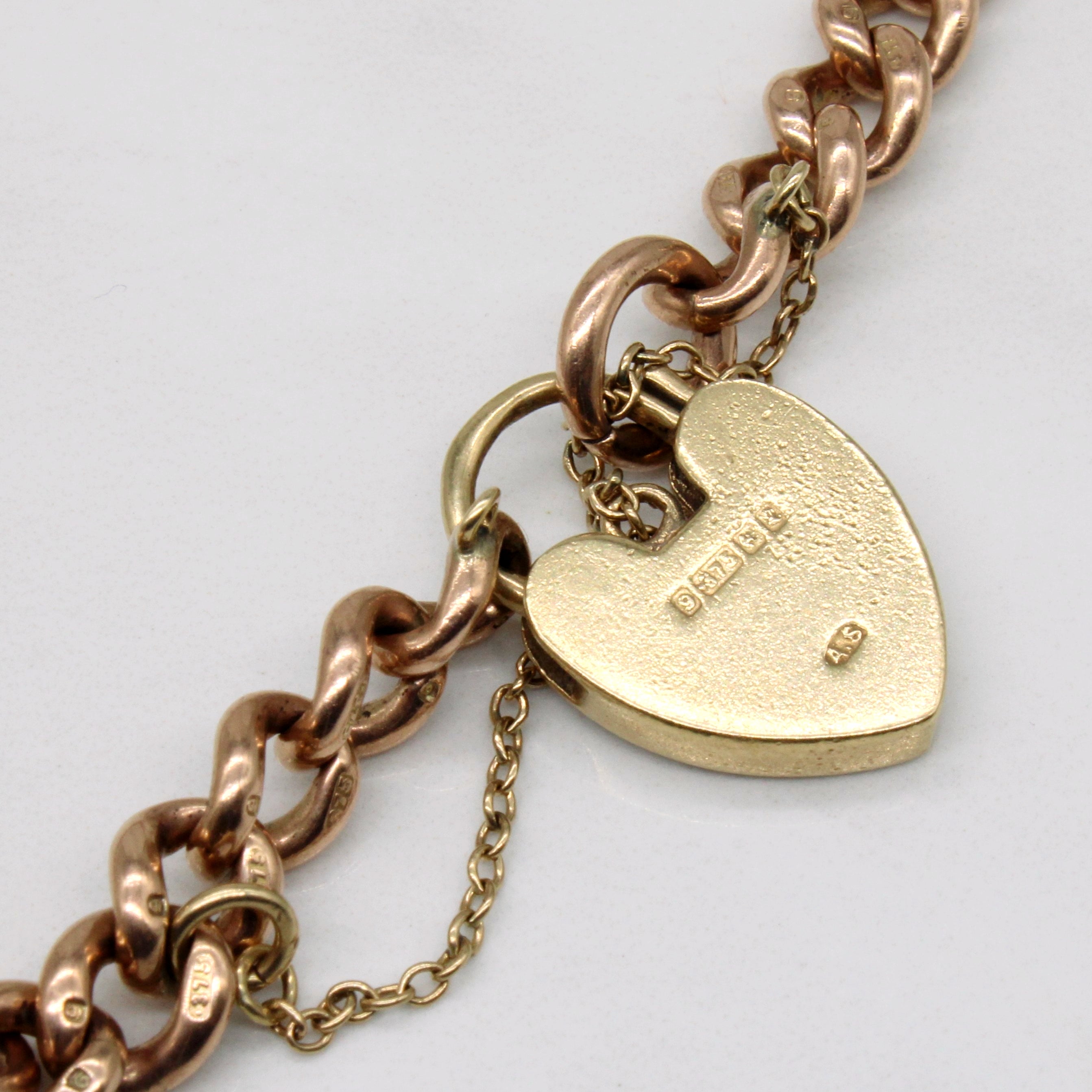 1965 London 9k Yellow Gold Heart Clasp Bracelet | 8" |