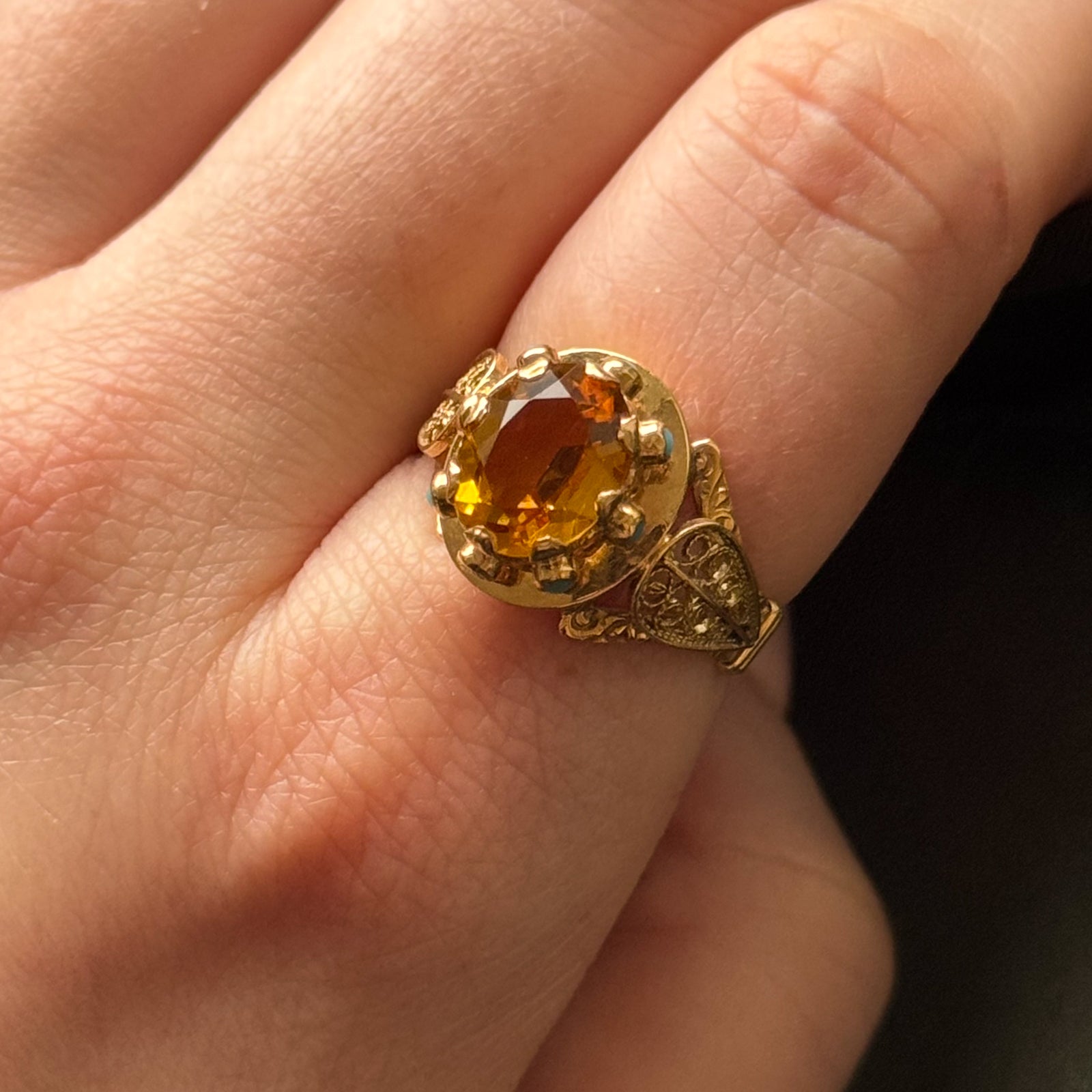 19k Orange & Turquoise Glass Ring | 3.24ct | SZ 7.5 |