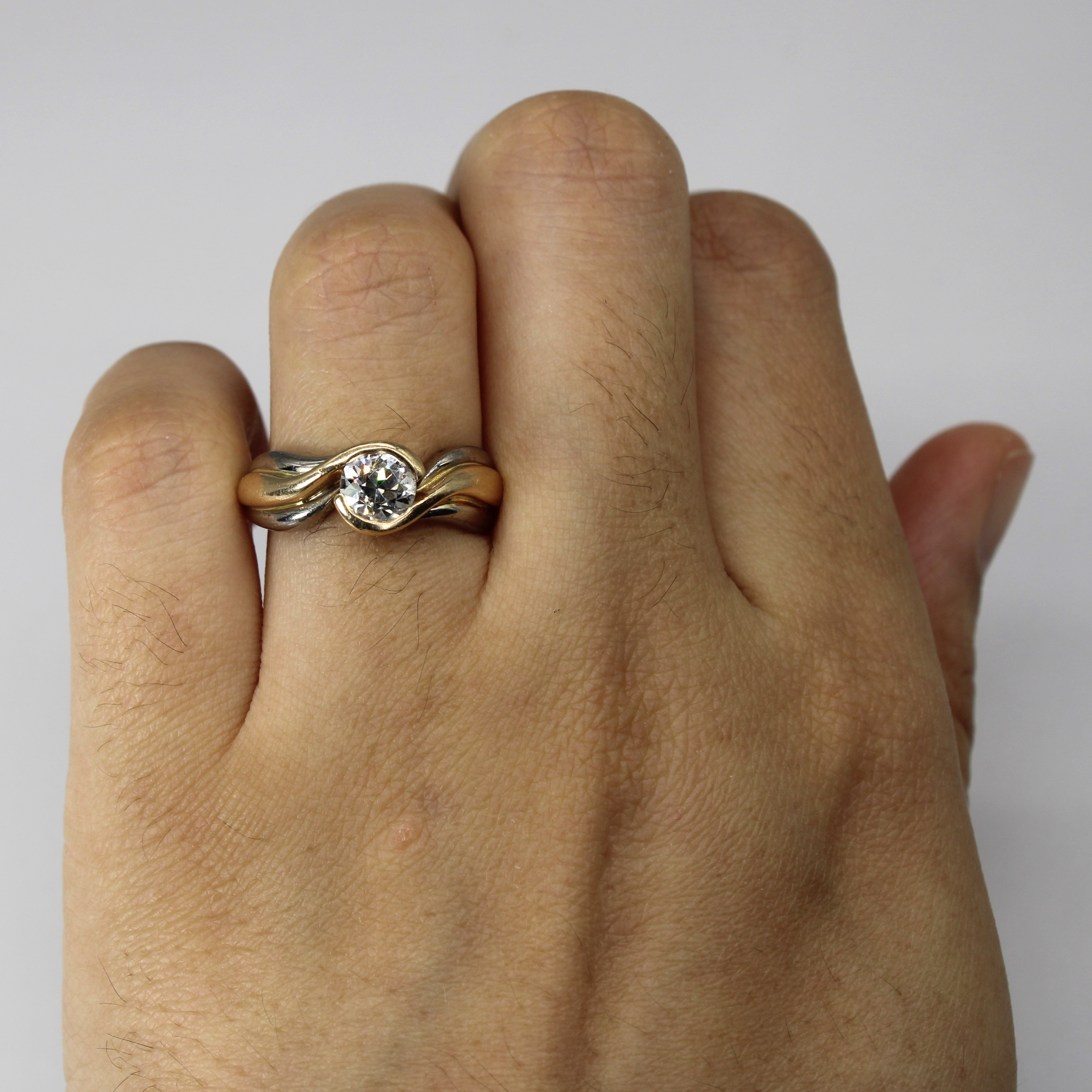 Semi Bezel Bypass Gold Ring | 0.82ct SI12/I1 I/J | SZ 6.5 |