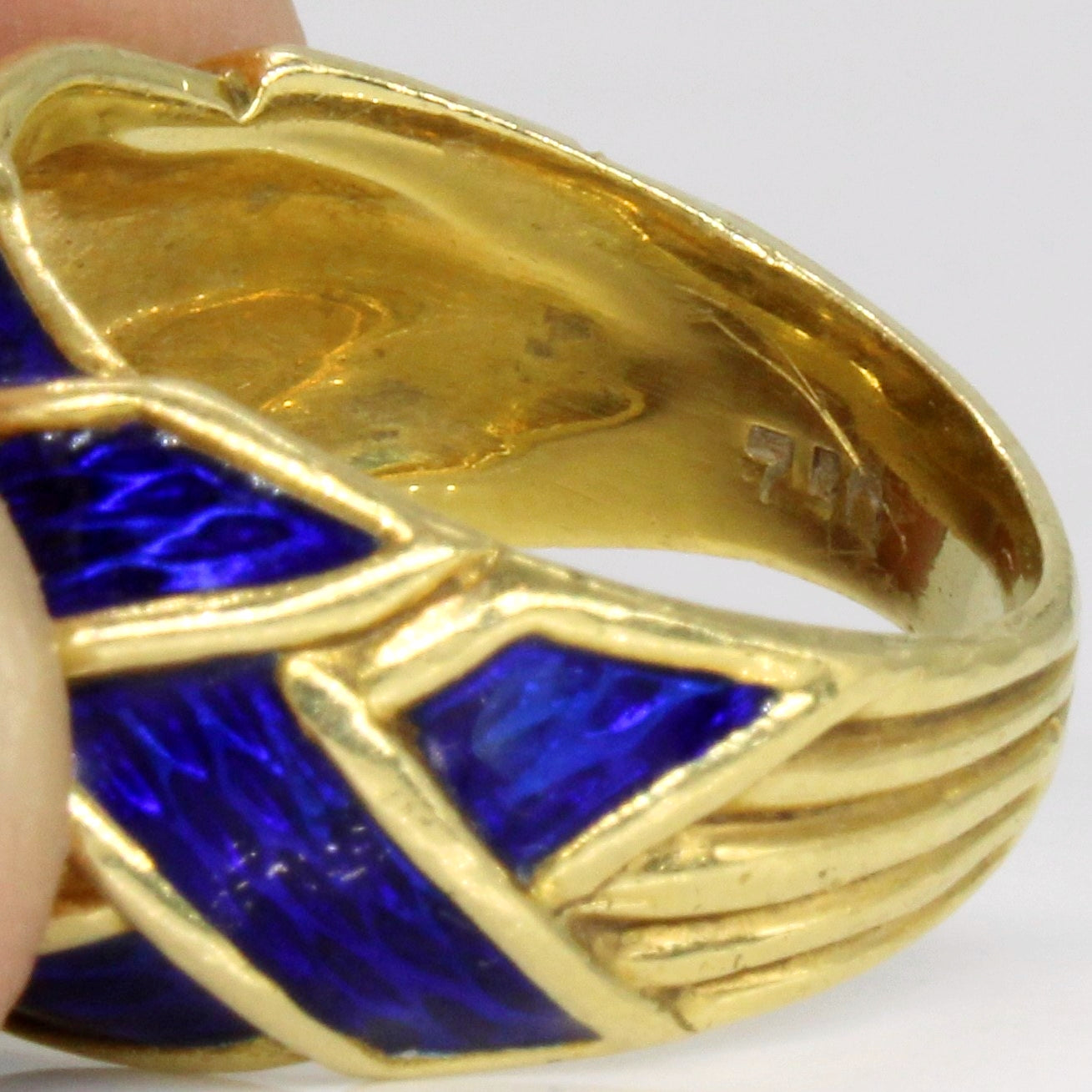18k Yellow Gold Blue Enamel Ring | SZ 6.5 |