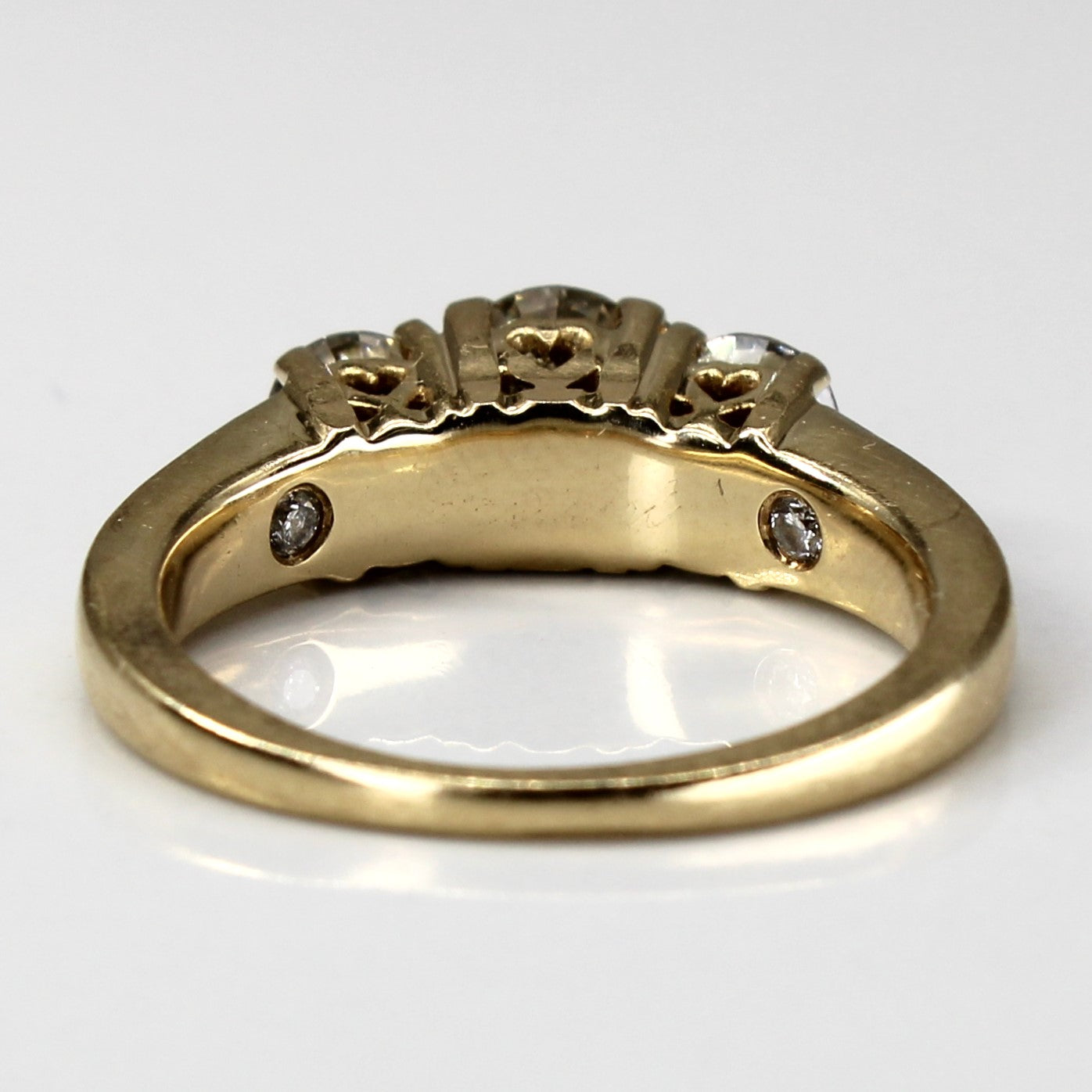 Three Stone Diamond with Accents Gold Ring | 1.32ctw I1/I2 G/H | SZ 6.5 |