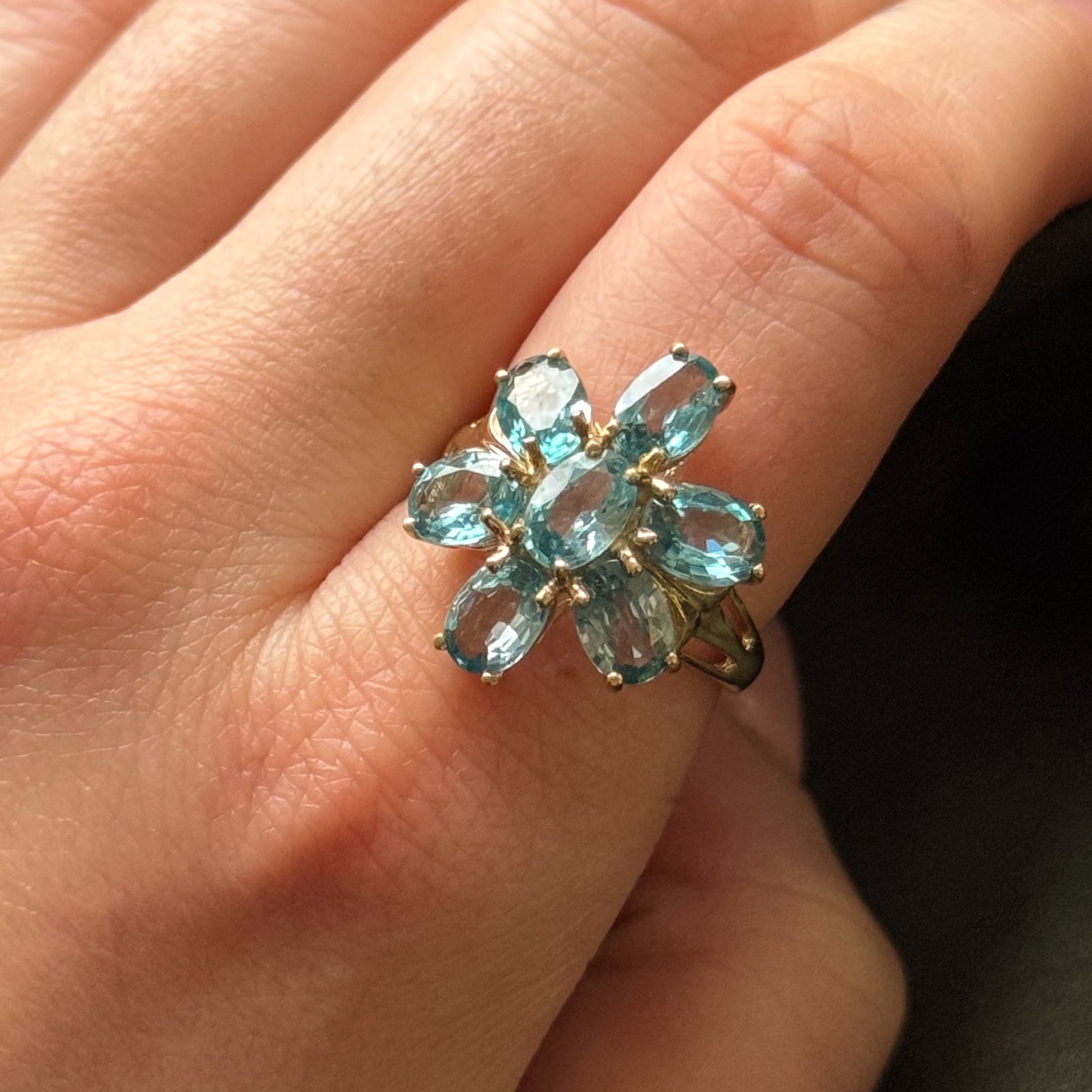 Blue Zircon Flower Cocktail Ring | 7.70ctw | SZ 8.75 |