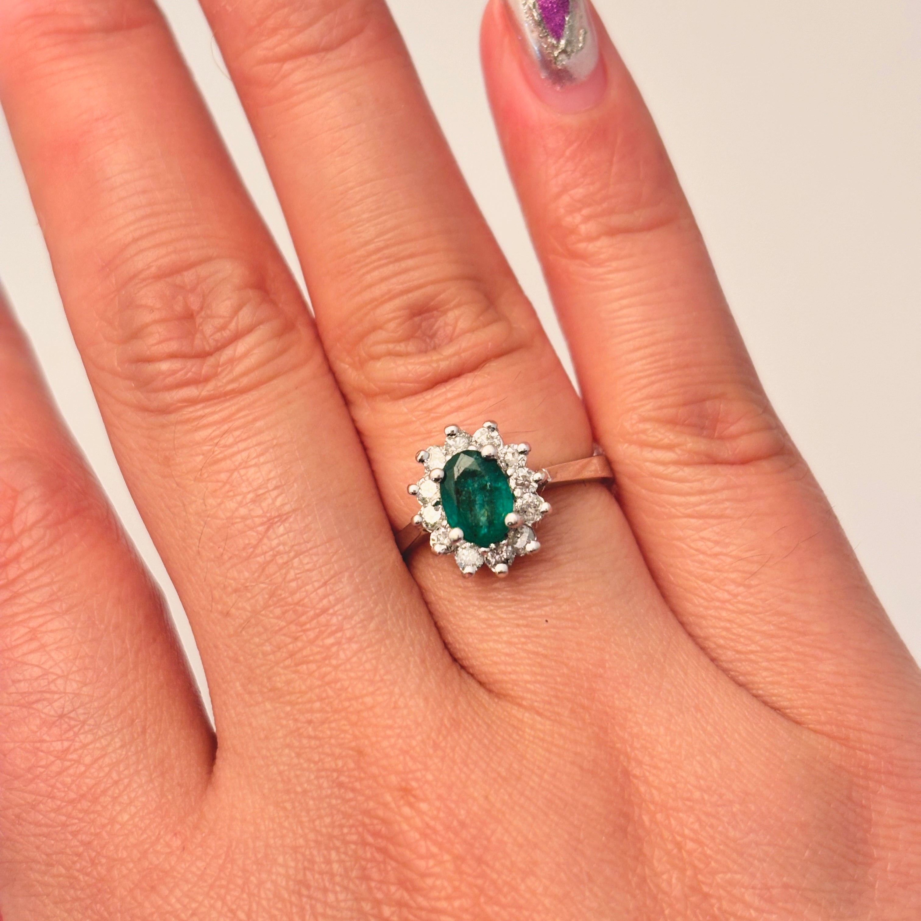 14k White Gold Emerald and Diamond Ring | 0.54ct, 0.43ctw | SZ 6