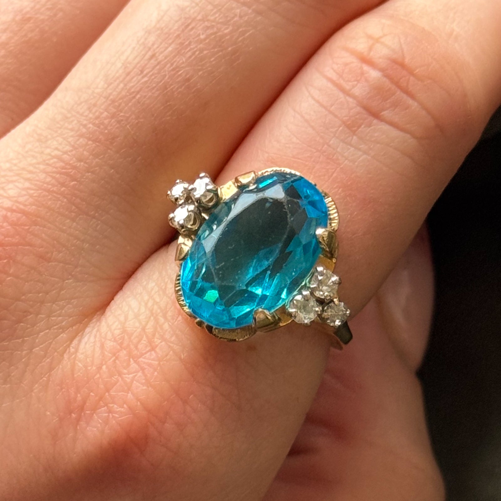 Blue Glass Paste & Diamond Cocktail Ring | 14.00ct, 0.30ctw | SZ 6.25 |