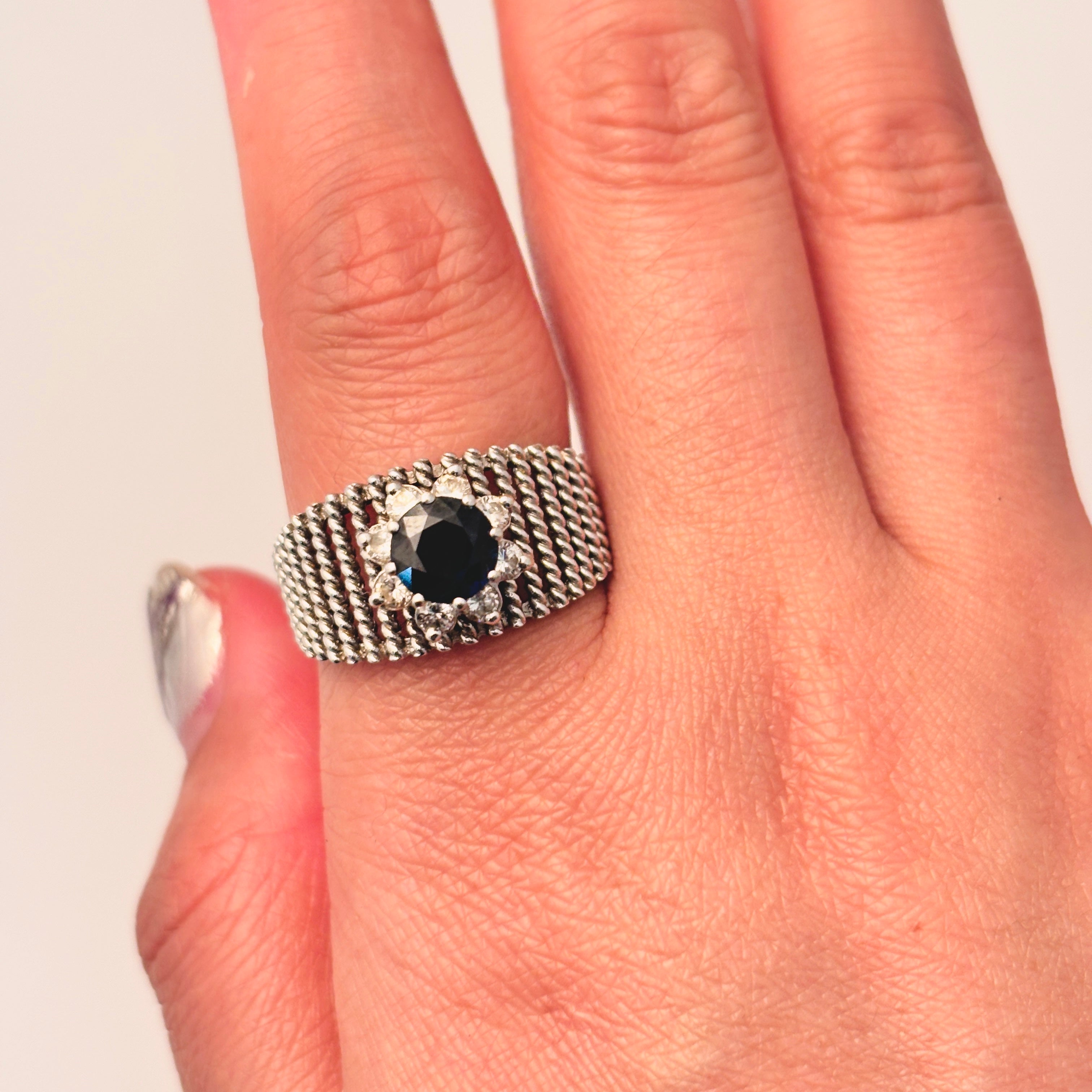 14k White Gold Sapphire and Diamond Ring | 1.12ct, 0.38ctw | SZ 9.75