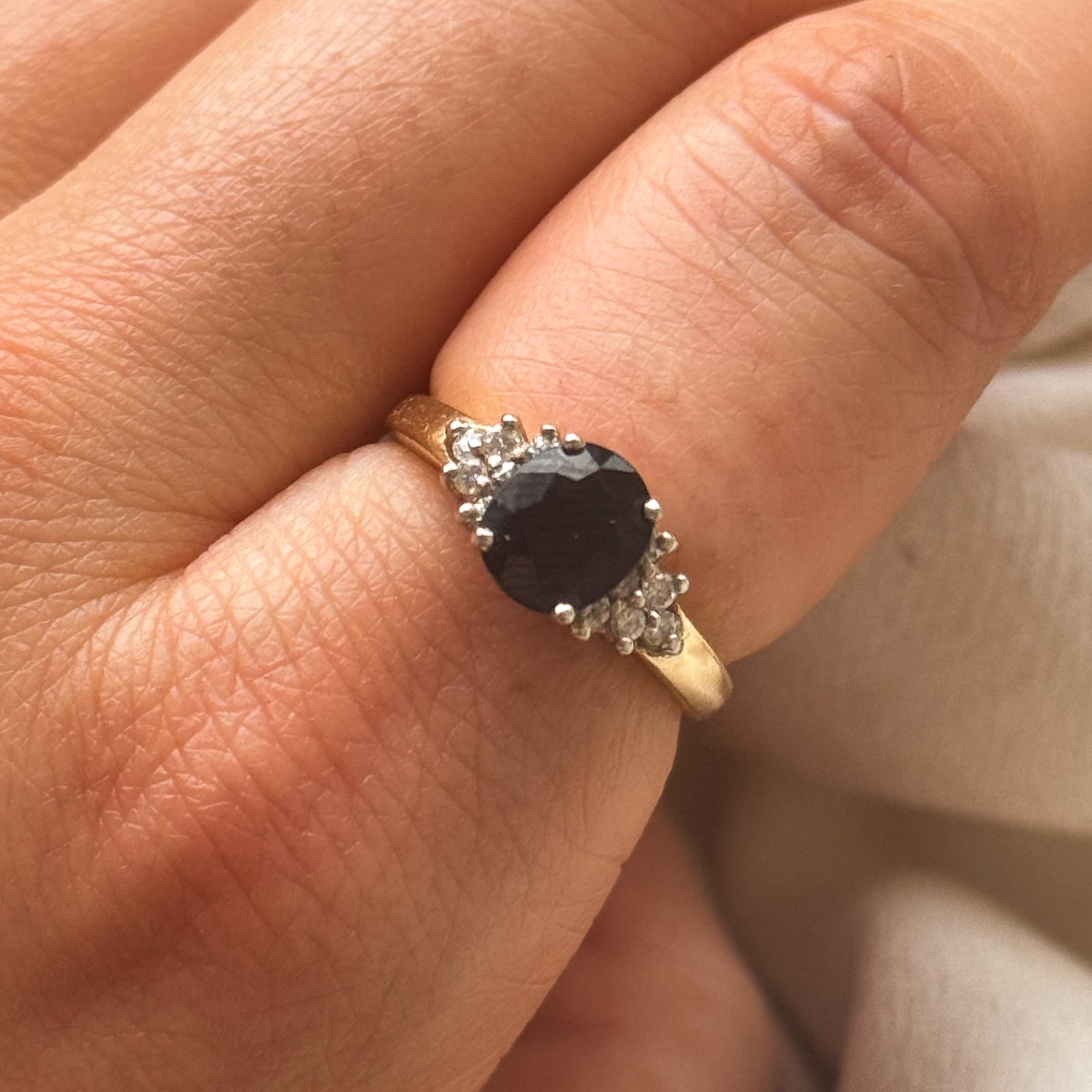14k Yellow Gold Blue Sapphire and Diamond Ring | 1.30ct, 0.21ctw | SZ 6.25