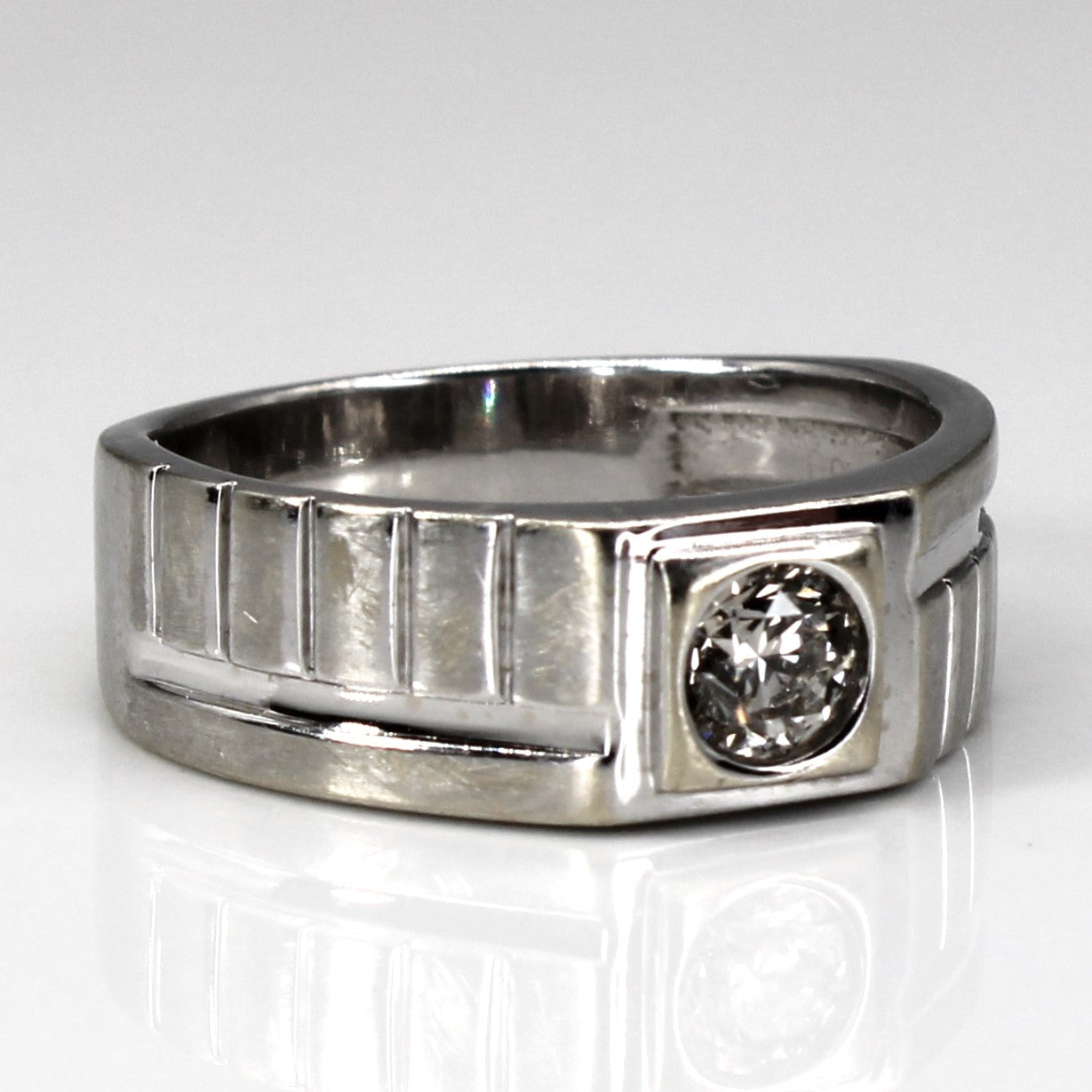 Bezel Diamond Textured White Gold Ring | 0.53ct VS1/VS2 H/I | SZ 10.25 |