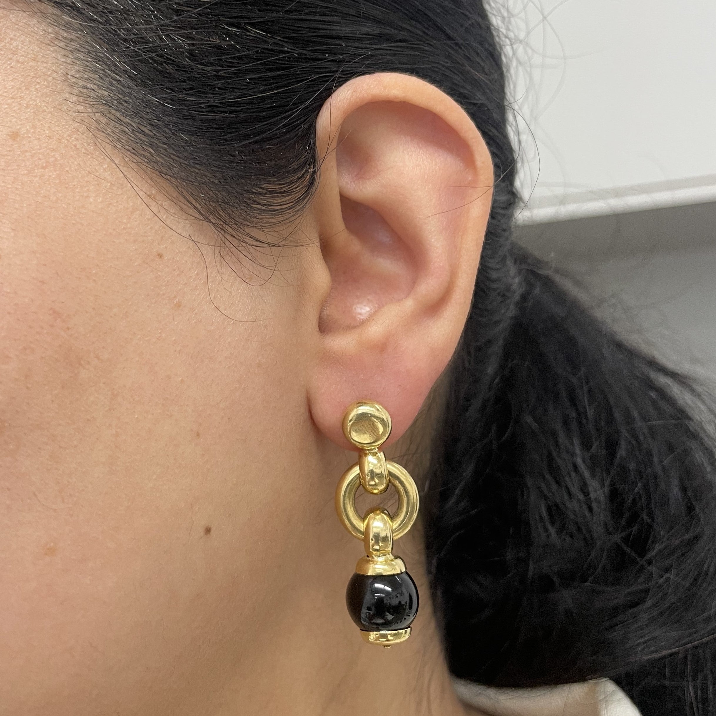 Bead Onyx Drop Gold Earrings | 24.00ctw |
