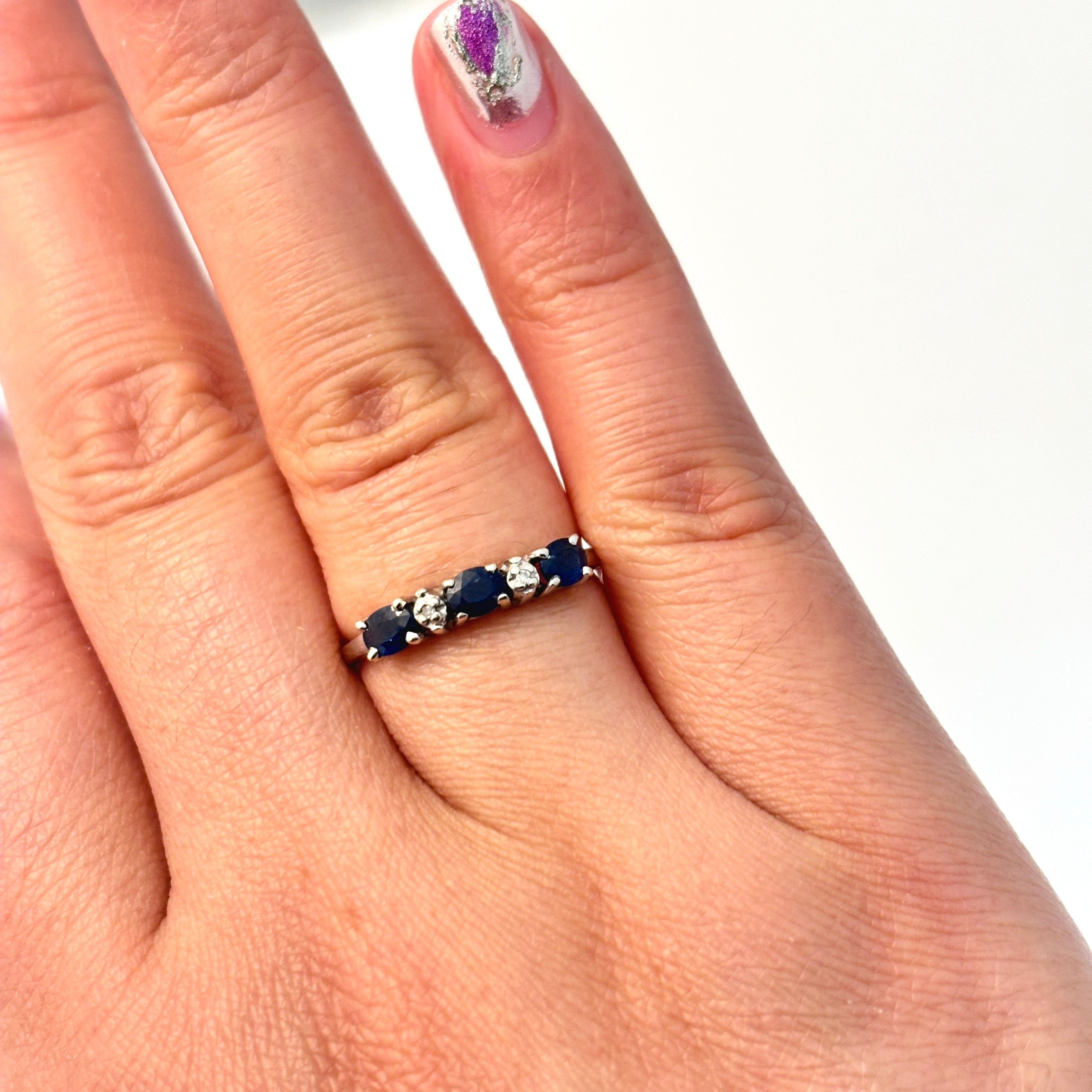 10k White Gold Sapphire and Diamond Ring | 0.55ctw, 0.01ctw | SZ 7