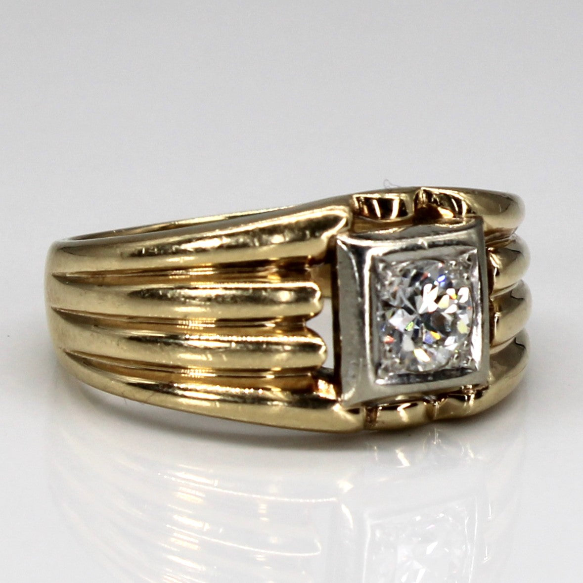 Bague solitaire en or texturé avec diamant | 0,60 ct SI2 H/I | Taille 10,75 |