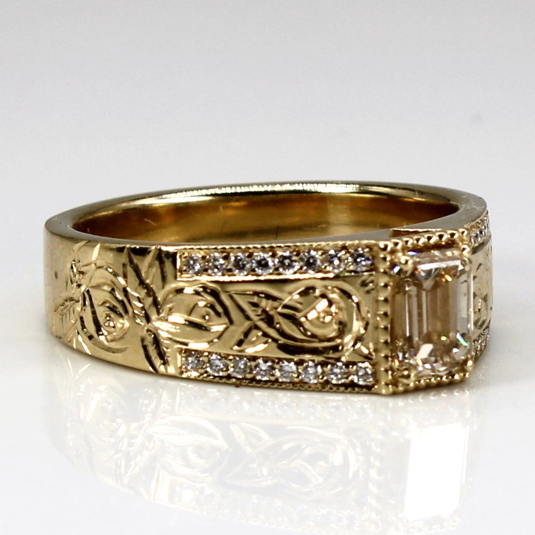 Emerald Cut Champagne Diamond Filigree Ring | 1.03ctw | SZ 8.75 |