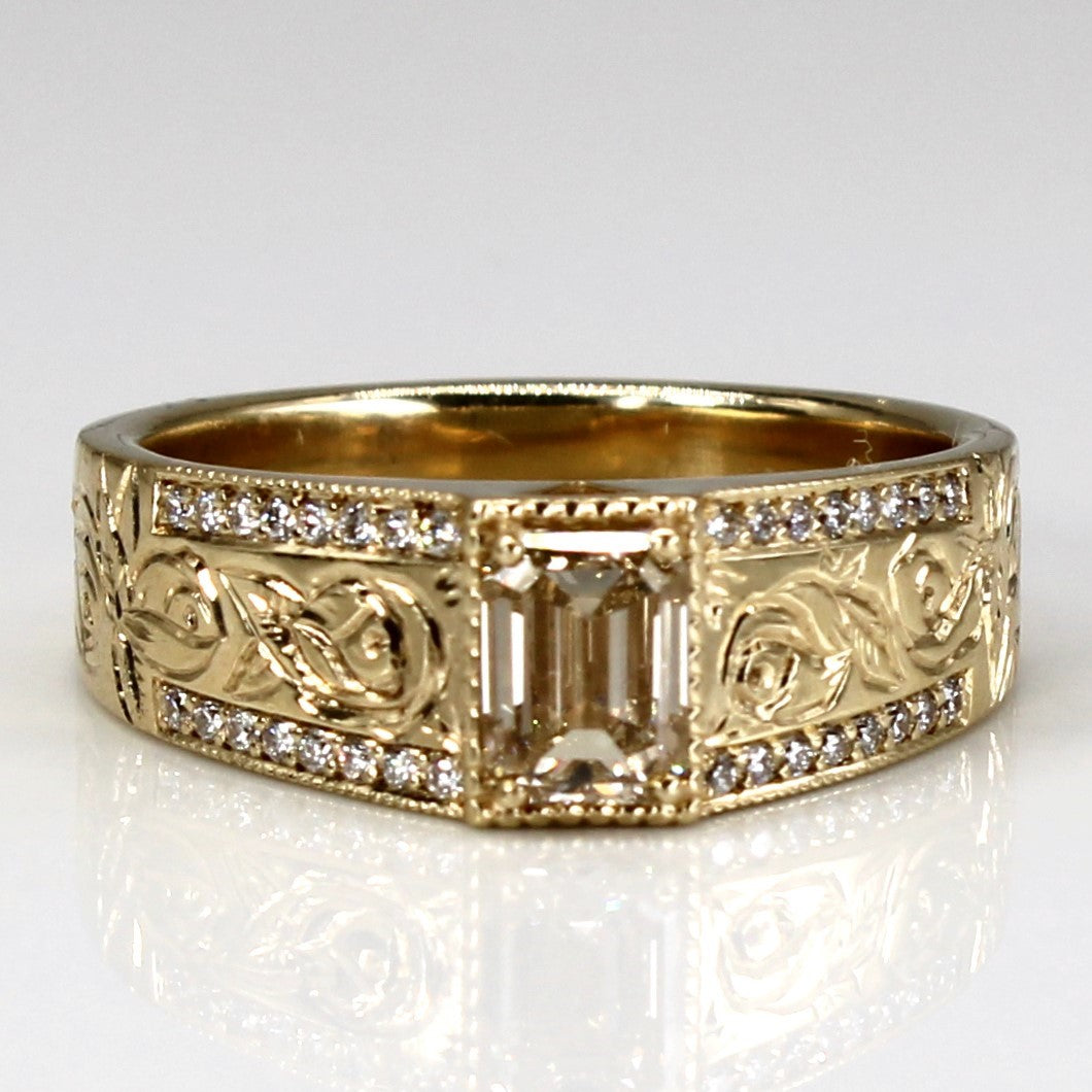 Emerald Cut Champagne Diamond Filigree Ring | 1.03ctw | SZ 8.75 |