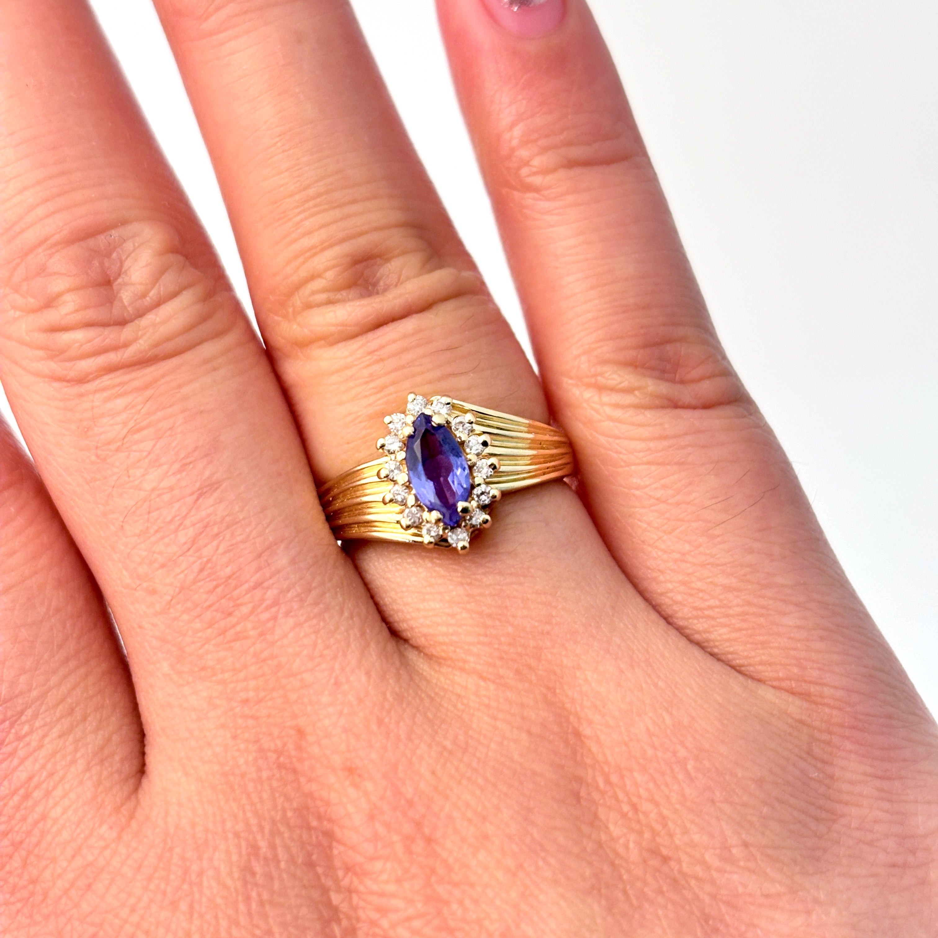 14K Yellow Gold Tanzanite and Diamond Ring | 0.47ct, 0.14ctw | SZ 6.5