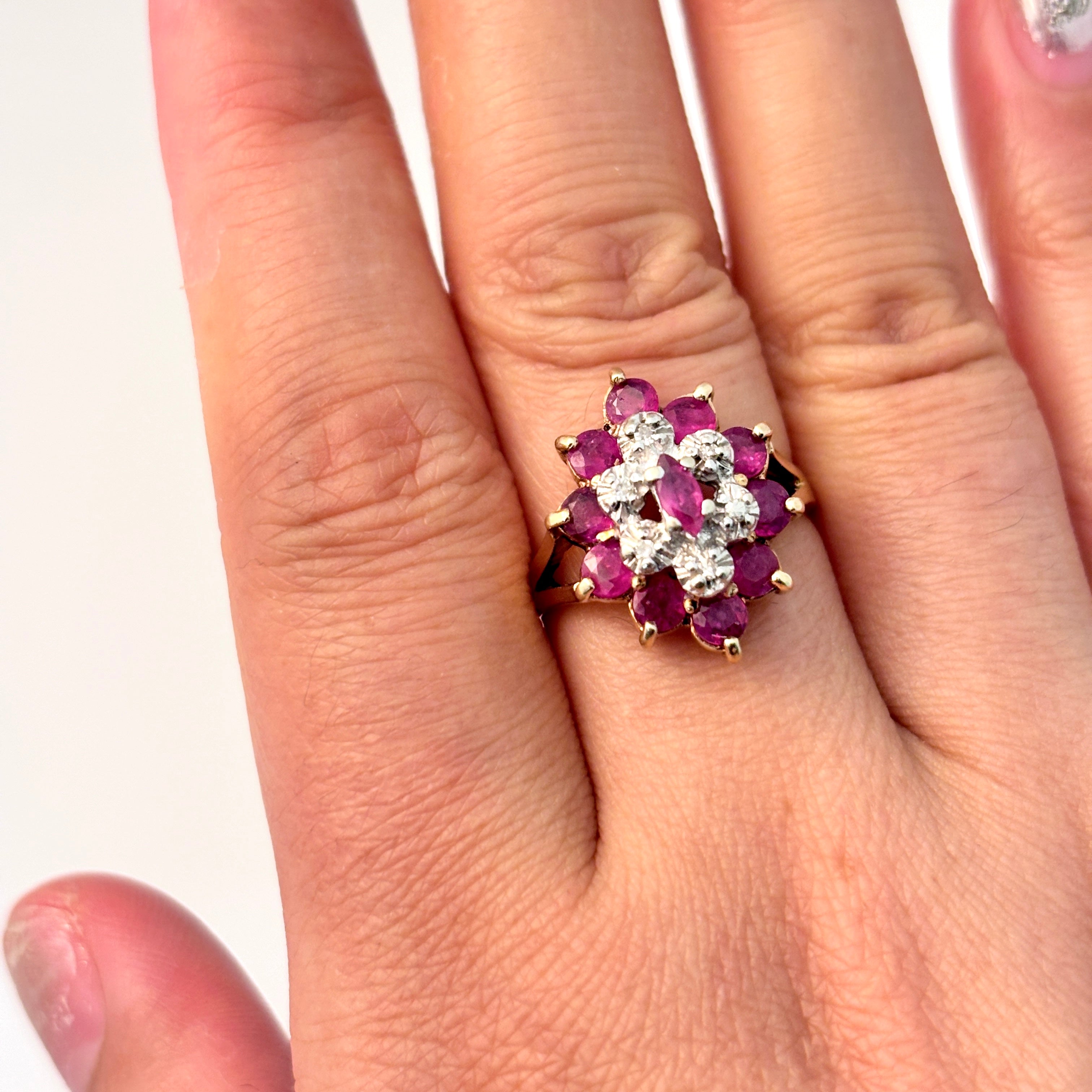 10K Yellow Gold Synthetic Ruby and Diamond Ring | 0.54ctw, 0.025ctw | SZ 7.75