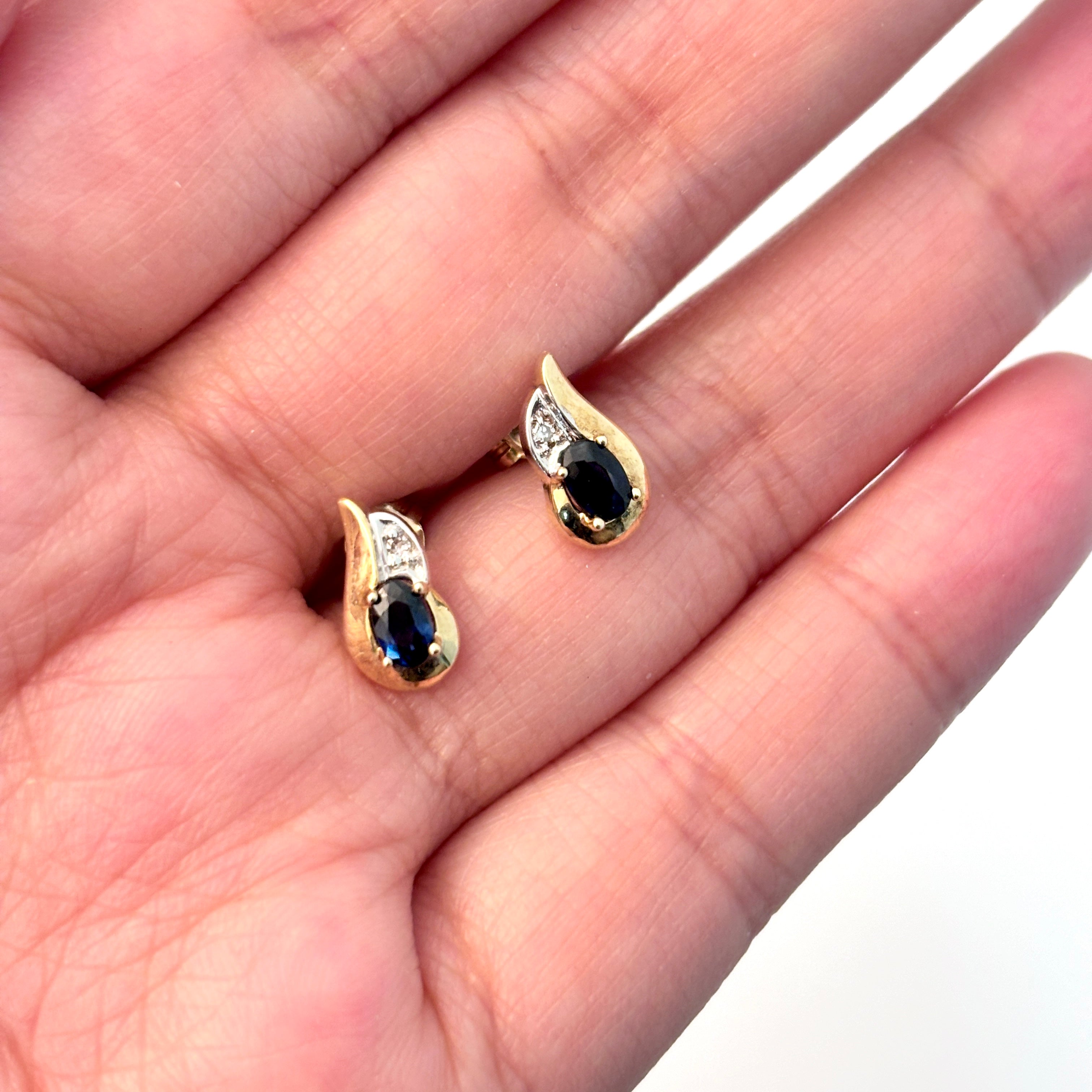 10K Yellow Gold Sapphire & Diamond Earrings | 0.528ctw, 0.01ctw