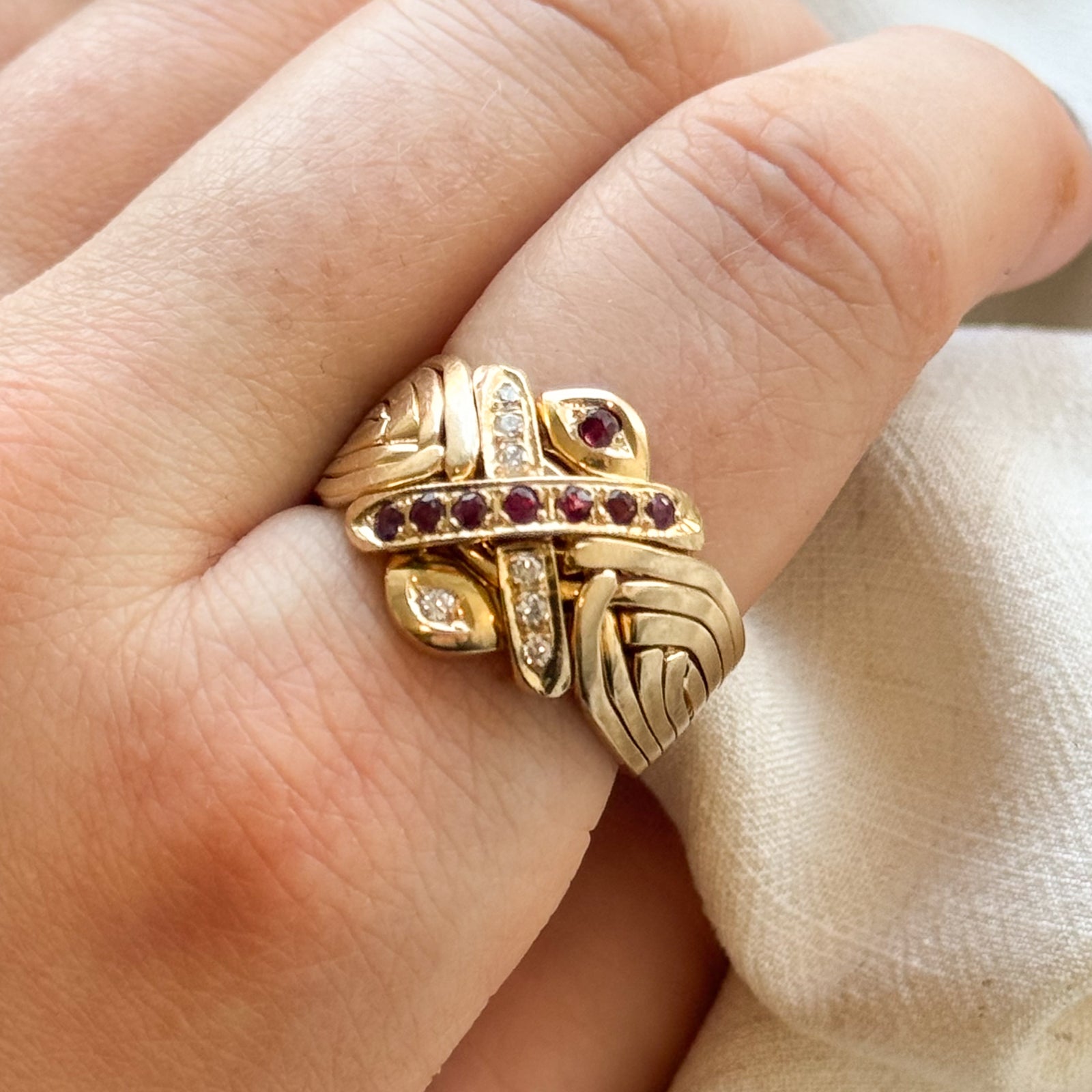Ruby & Diamond Puzzle Ring | 0.25ctw, 0.09ctw | SZ 9.75 |