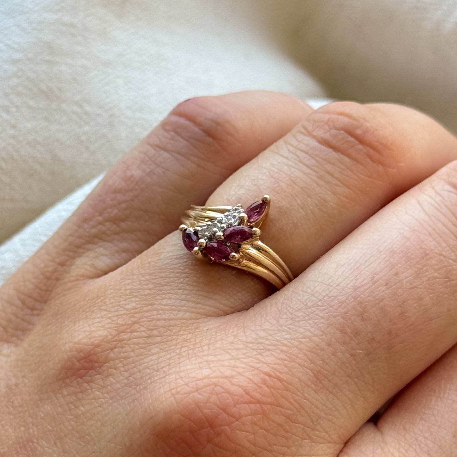 Marquise Cut Ruby & Diamond Ring | 0.30ctw, 0.08ctw | SZ 4.25 |