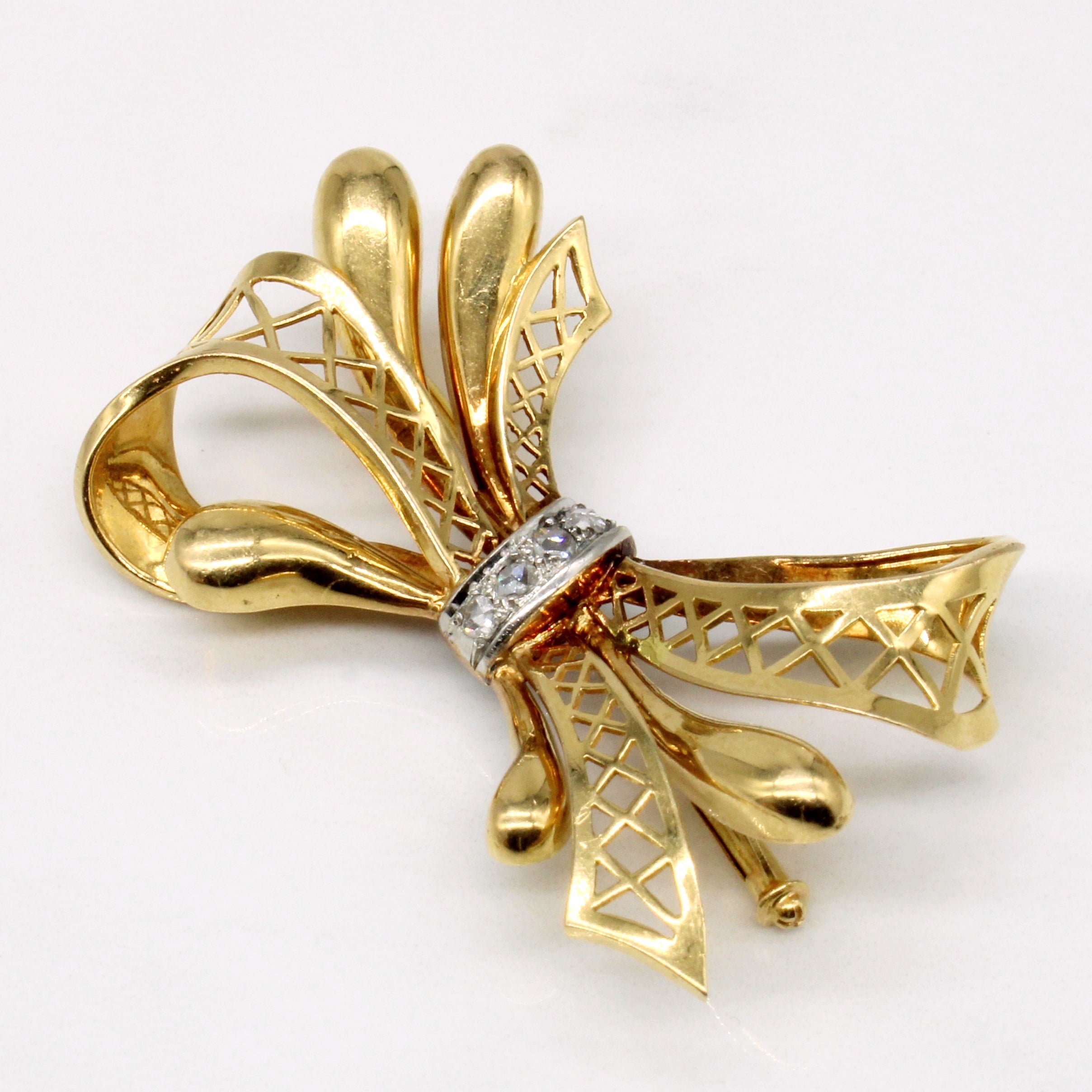 Rose Cut Diamond Bow Brooch | 0.08ctw |