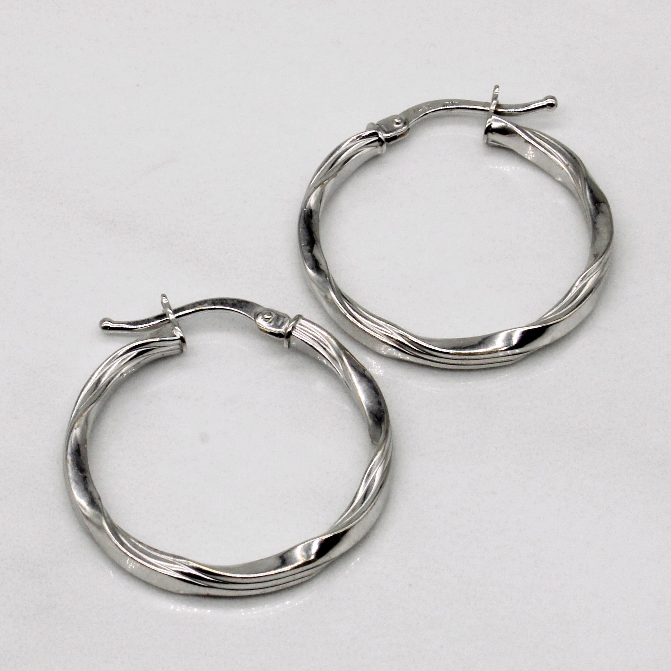 14k White Gold Twisted Hoop Earrings