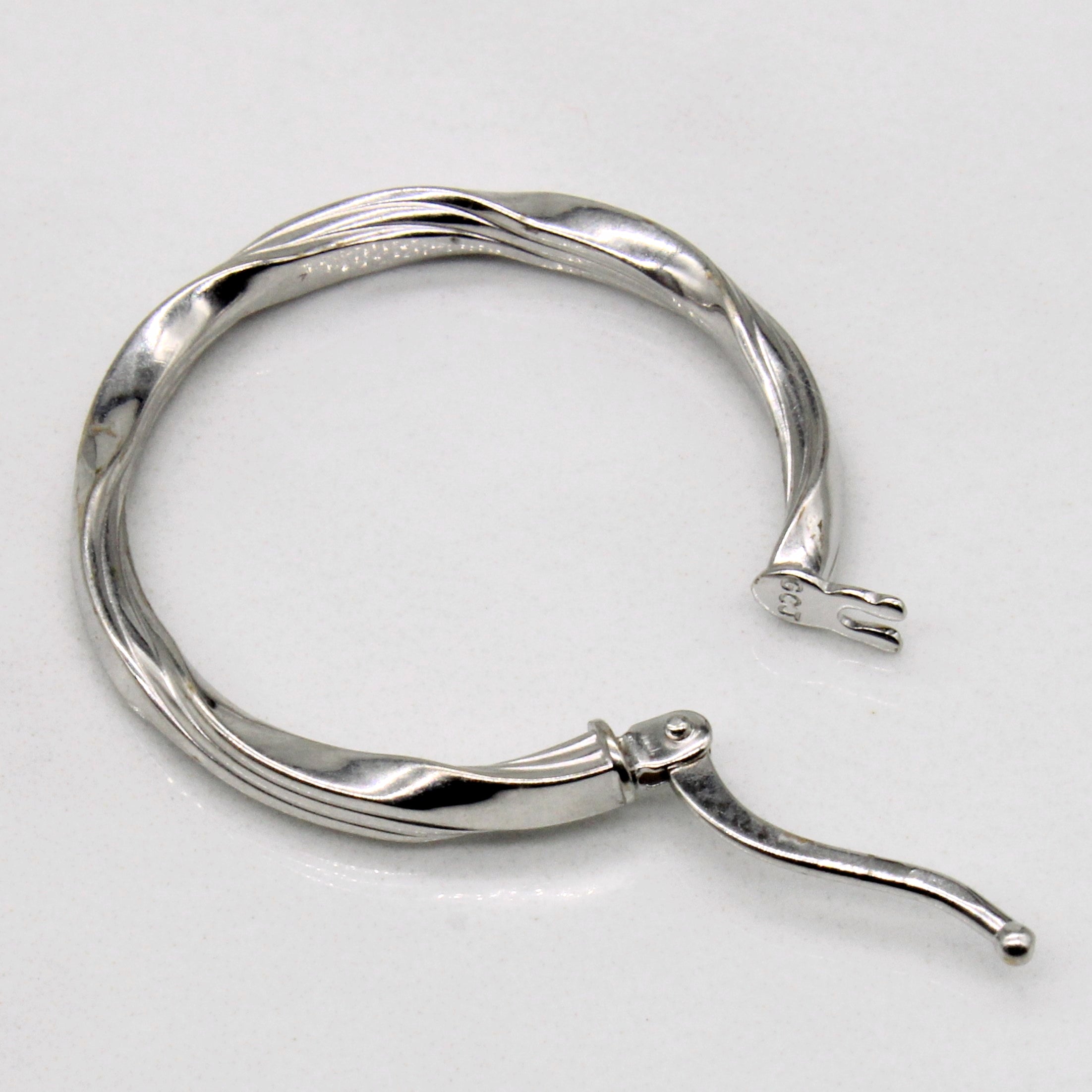 14k White Gold Twisted Hoop Earrings