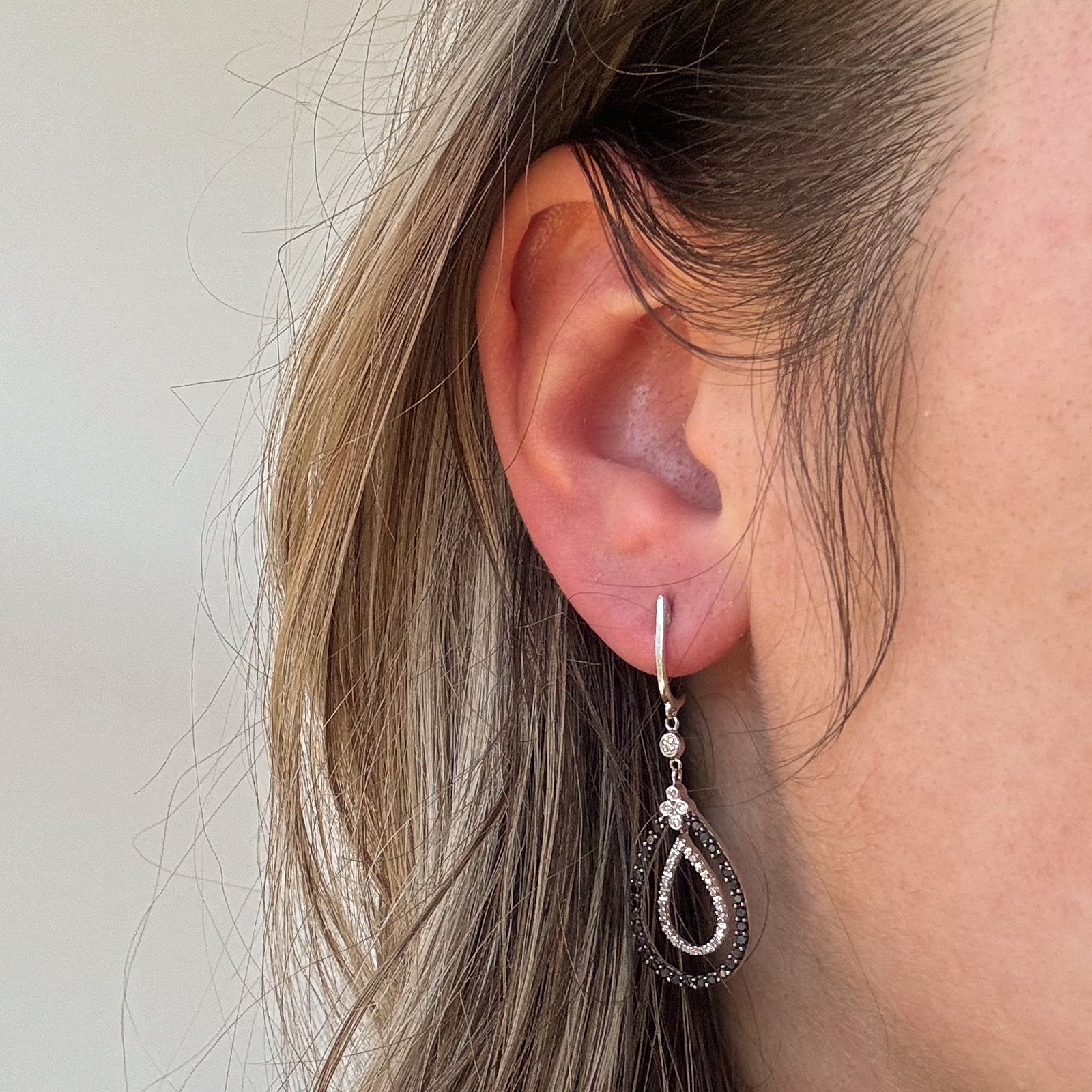 Black Diamond & Diamond Drop Earrings | 0.60ctw, 0.10ctw |