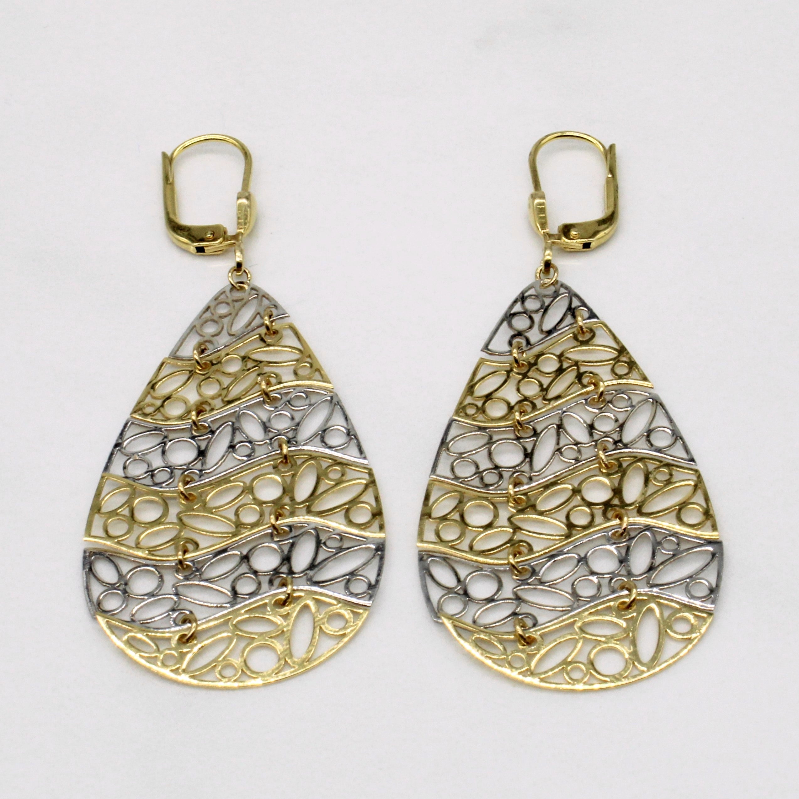 14k Two Tone Gold Lattice Drop Earrings