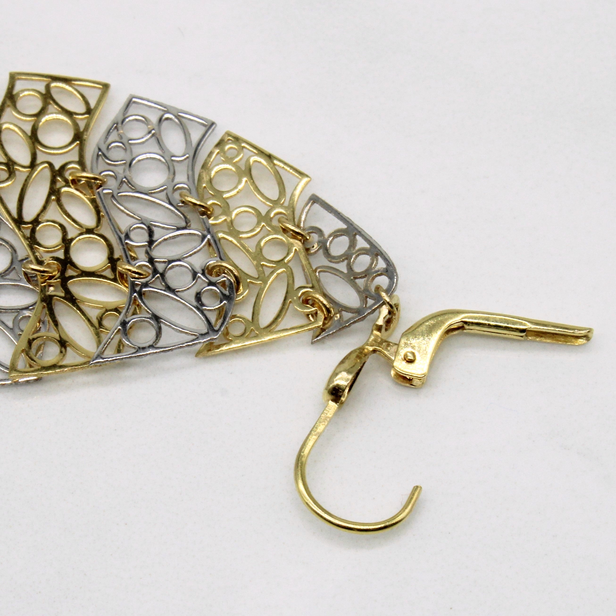 14k Two Tone Gold Lattice Drop Earrings