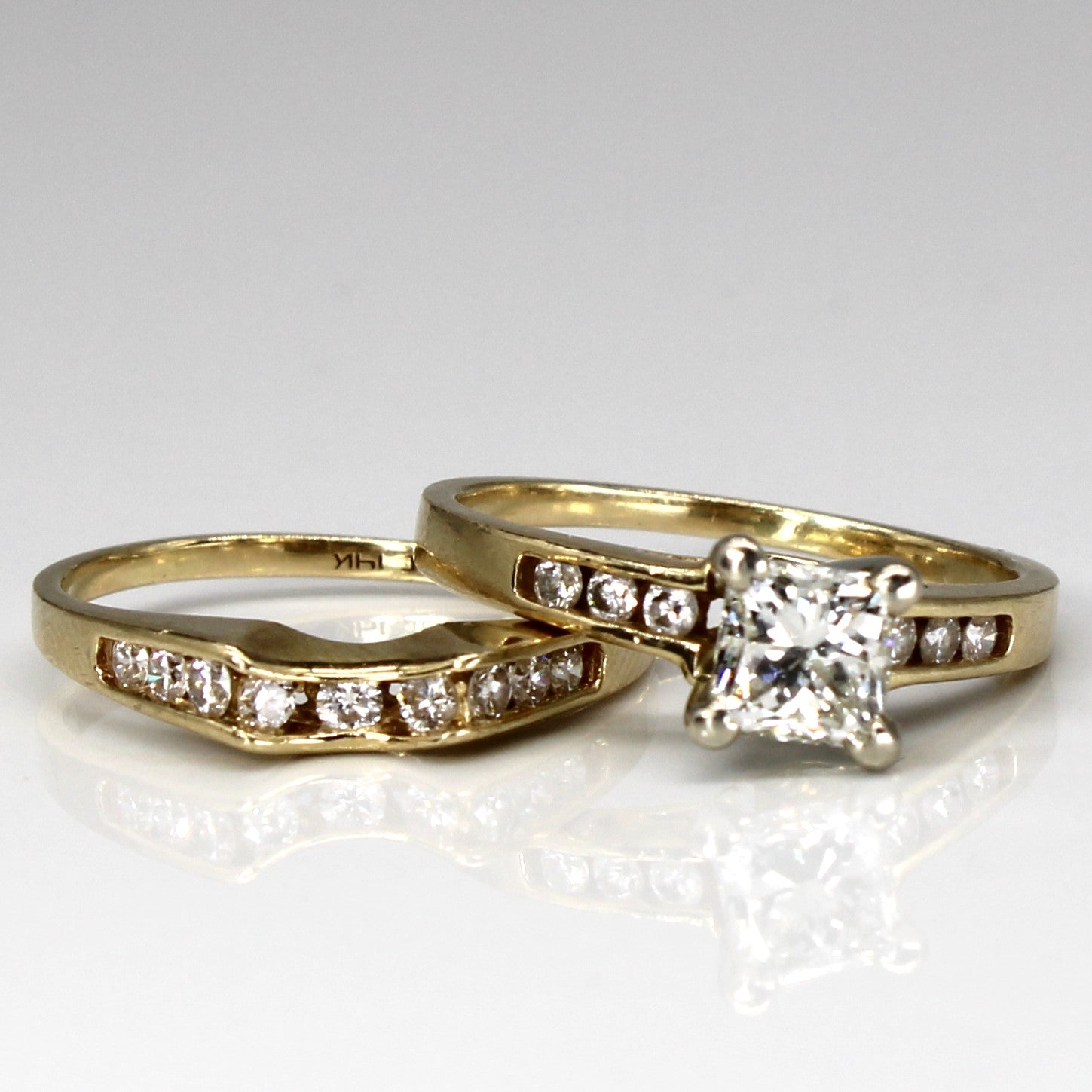 Princess Diamond with Accents Engagement Ring Set | 1.68ctw SI2 J | SZ 8.75 |