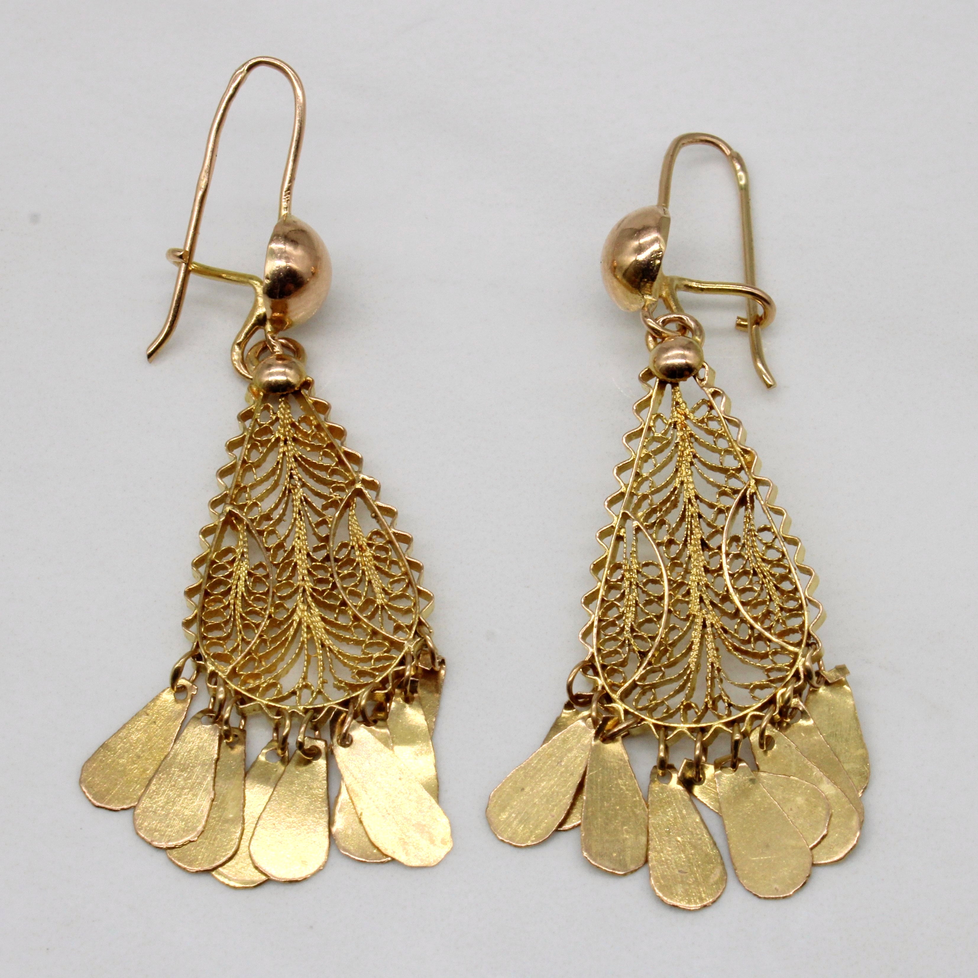 16k Yellow Gold Ornate Drop Earrings