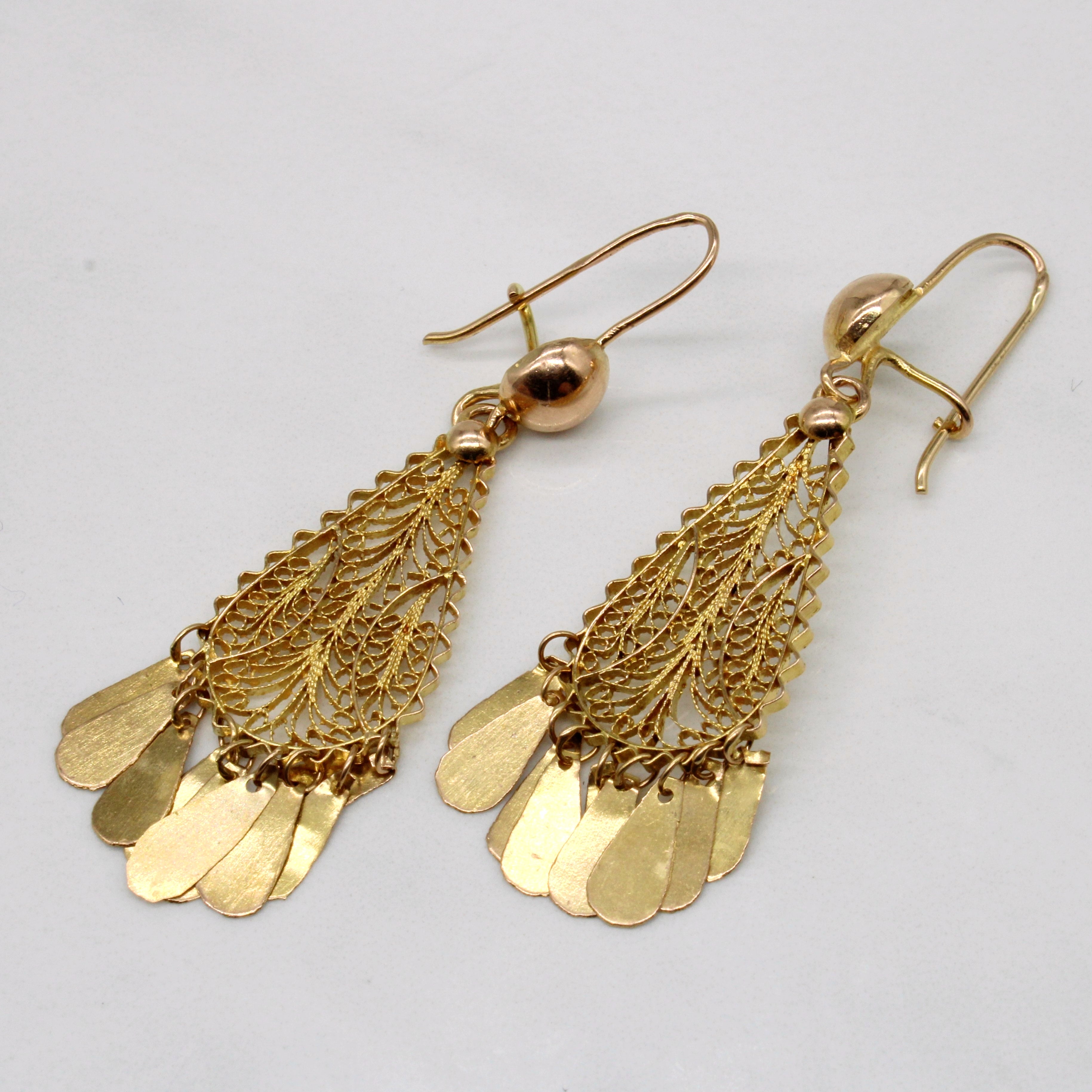 16k Yellow Gold Ornate Drop Earrings