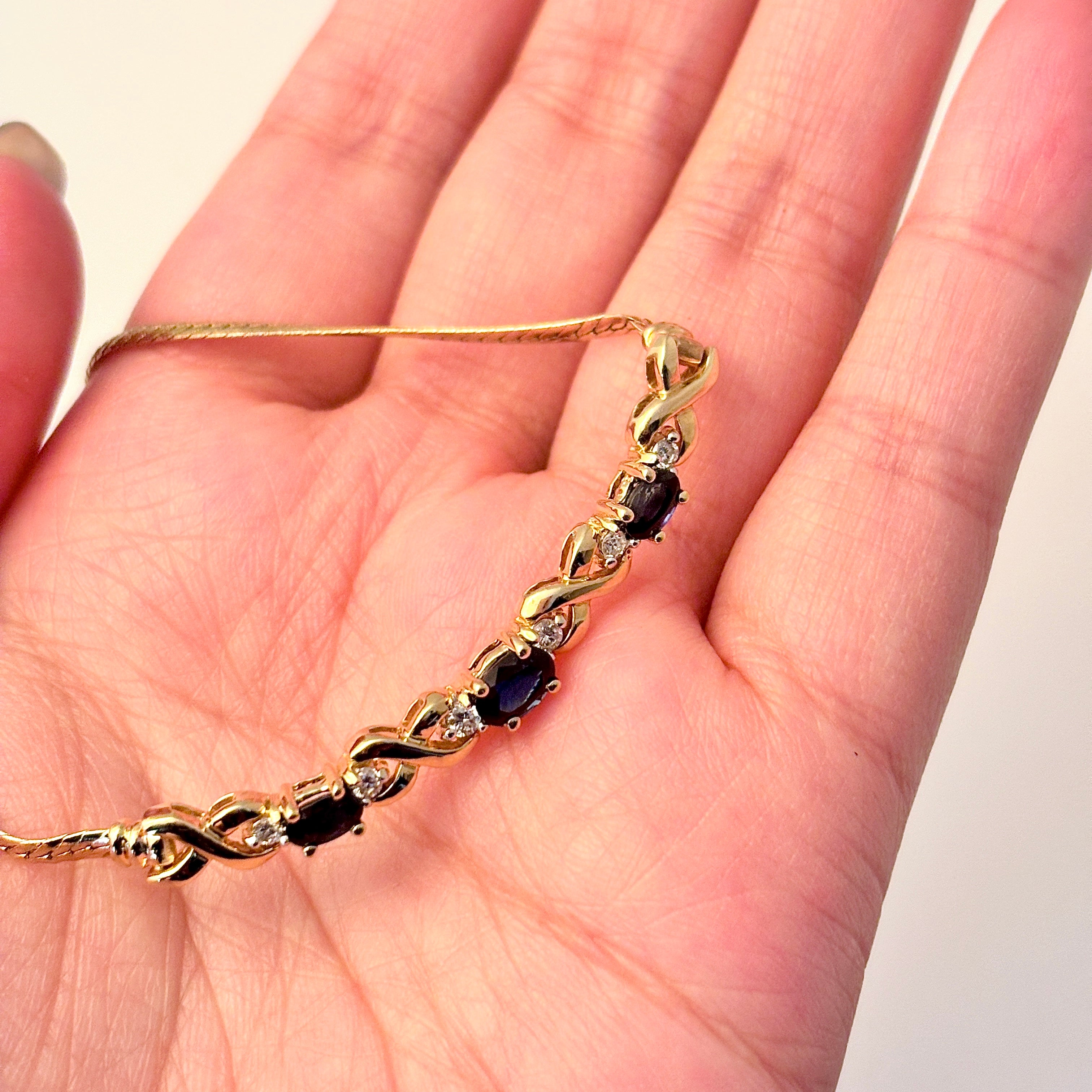 10K Yellow Gold Sapphire & Diamond Necklace | 1.41ctw, 0.18ctw | 14" |