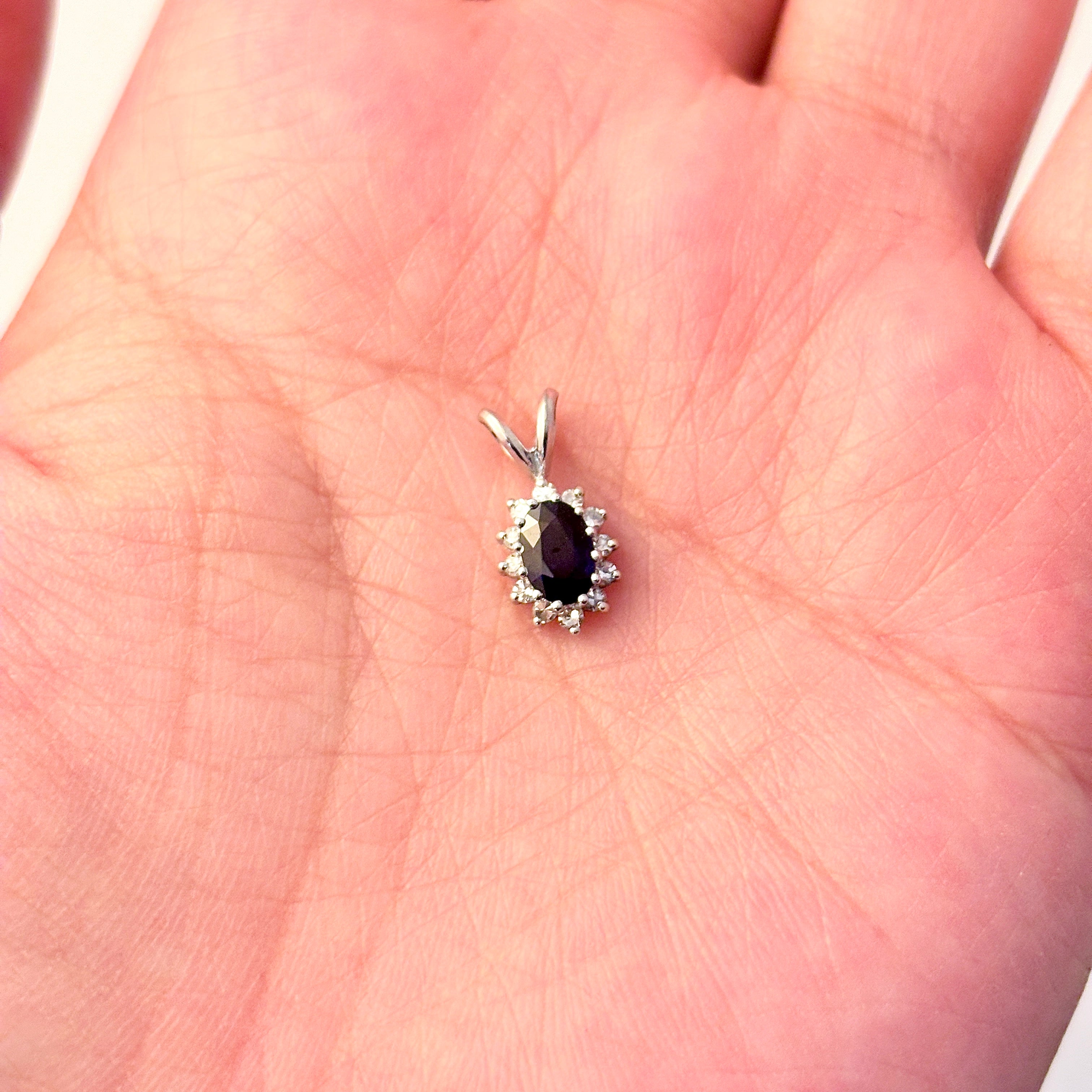 14K White Gold Sapphire & Diamond Pendant | 0.61ct, 0.12ctw