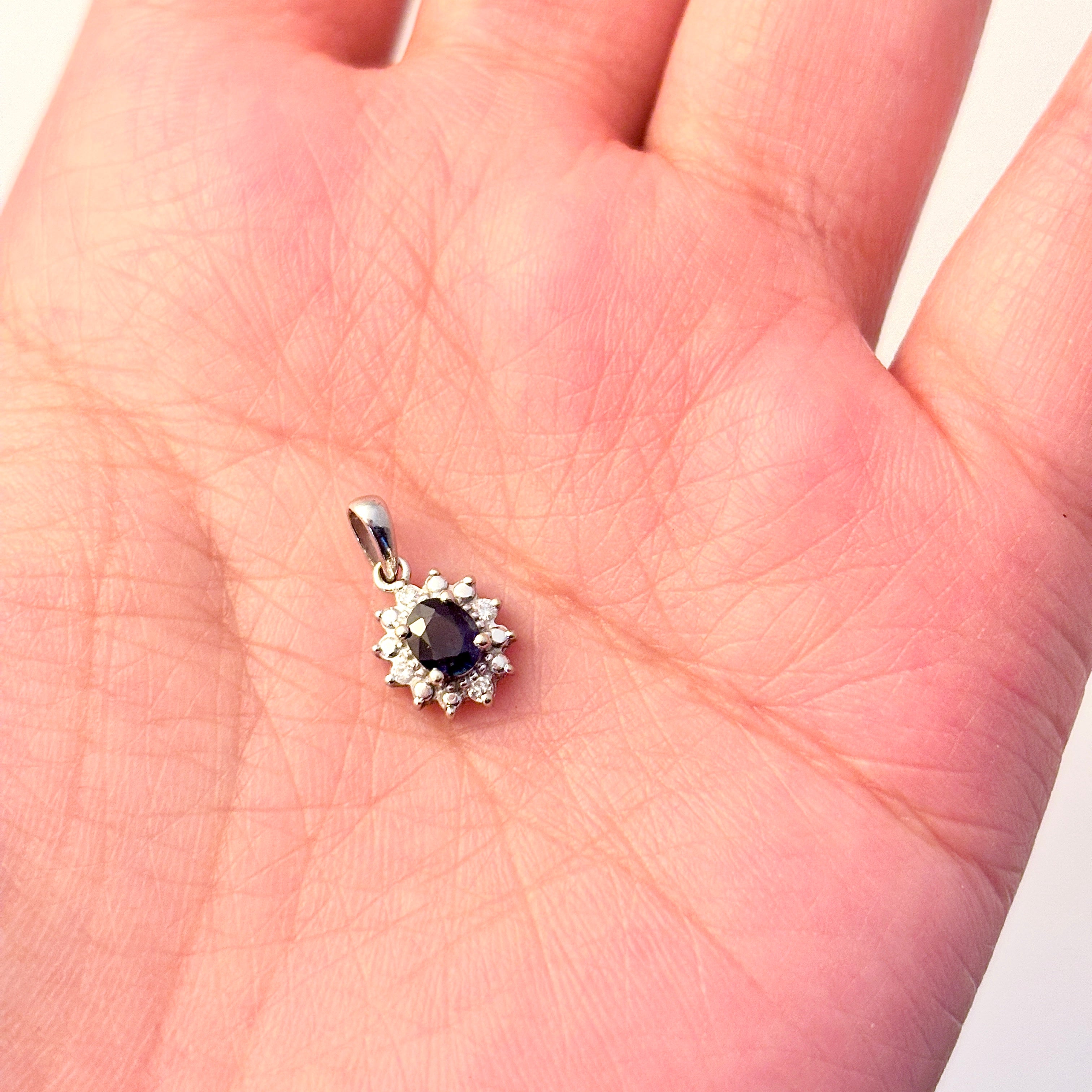 14K White Gold Sapphire & Diamond Pendant | 0.39ct, 0.04ctw