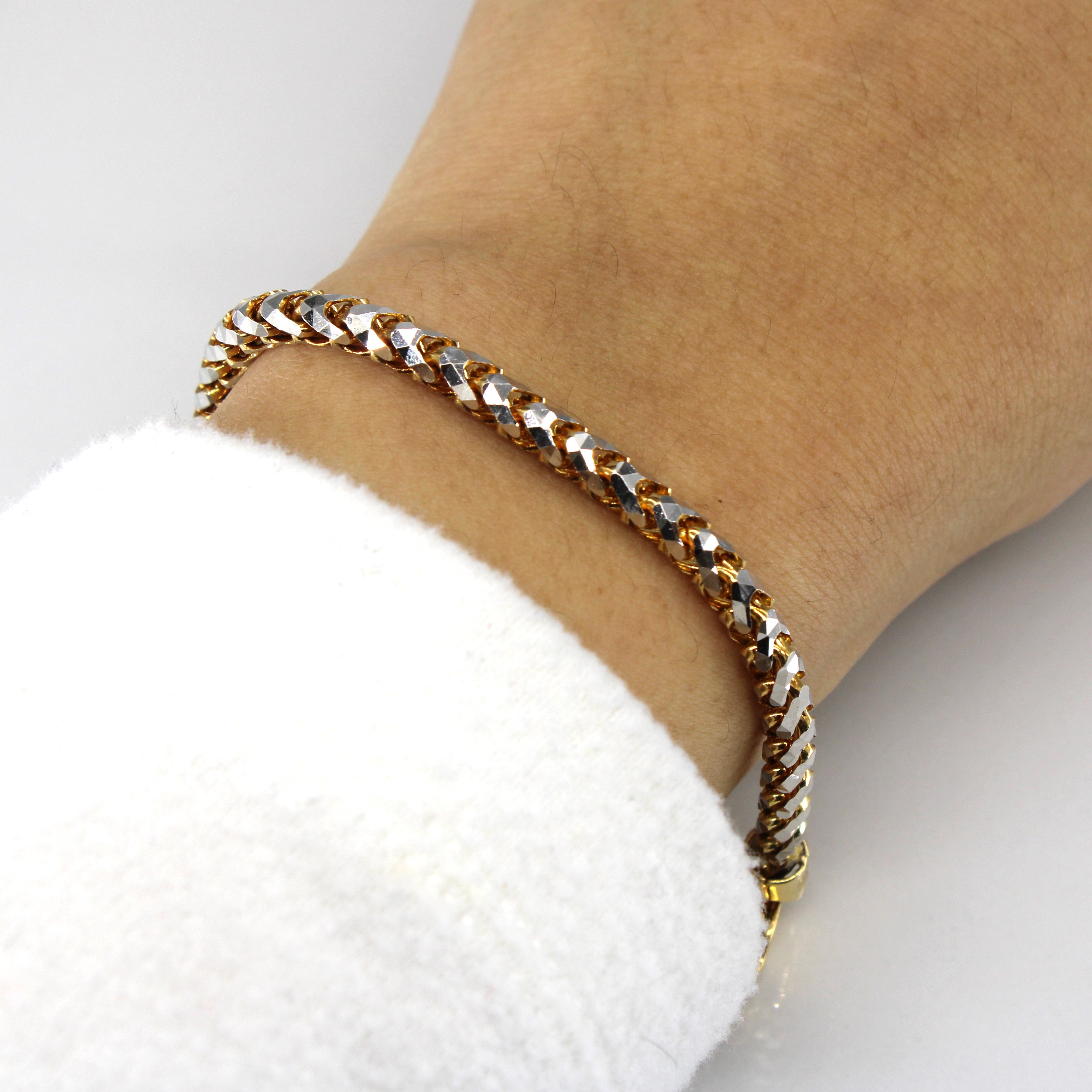 14k Two Tone Gold Wheat Chain Bracelet | 8"|