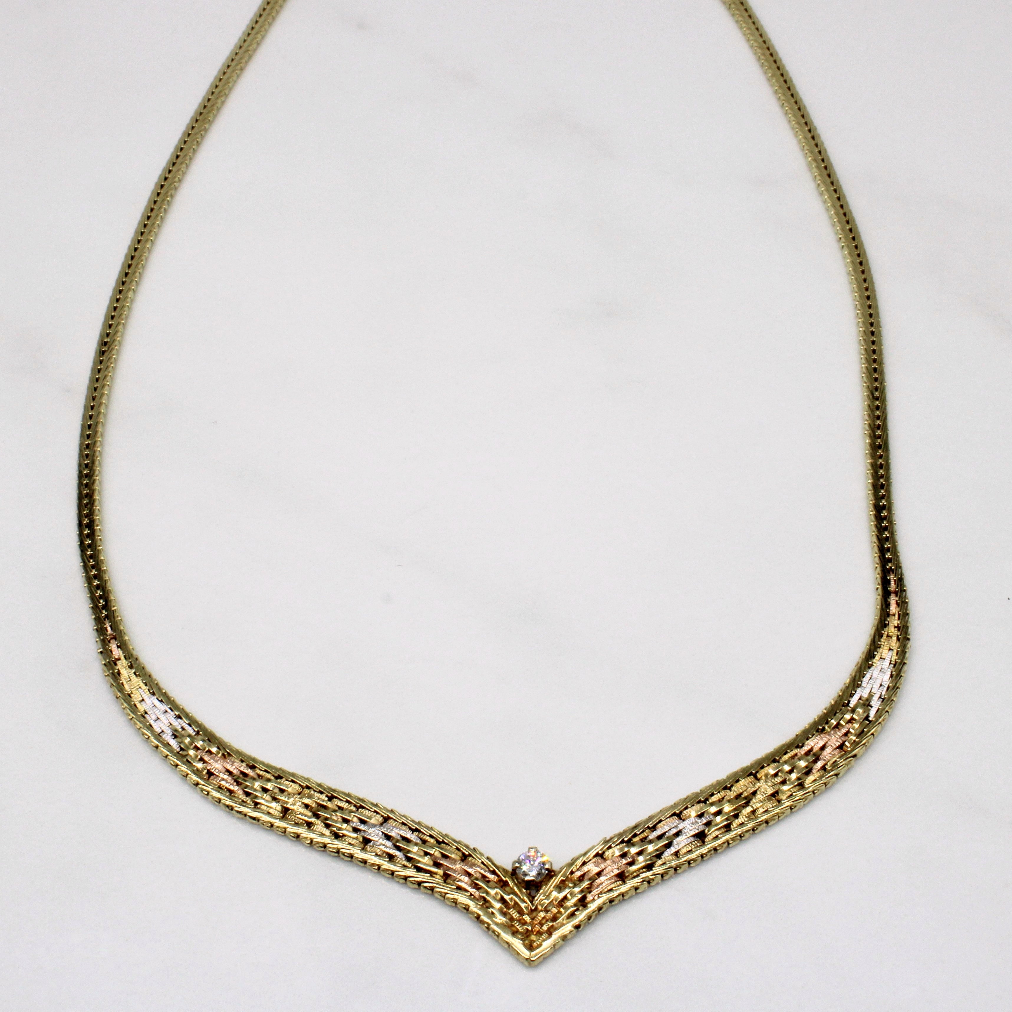 Diamond & Tri Tone Gold Necklace | 0.15ct | 15" |