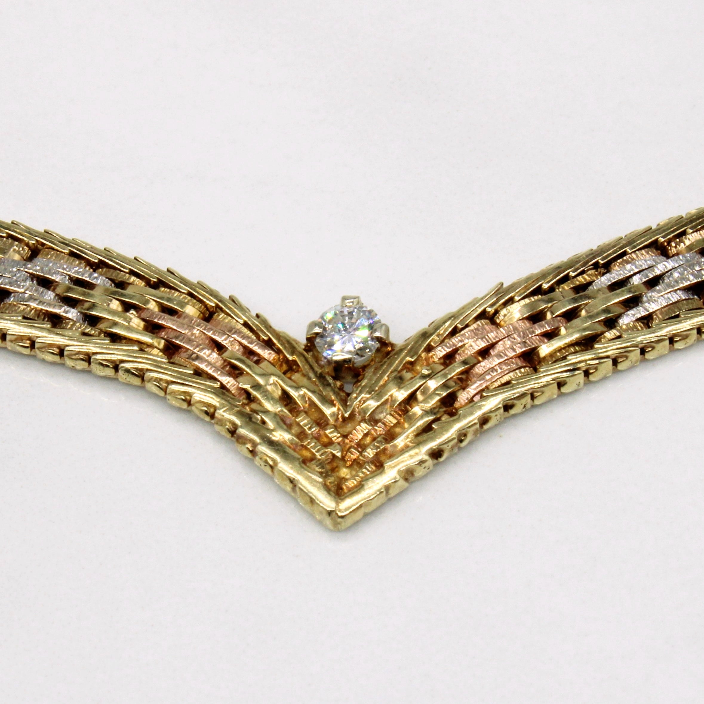 Diamond & Tri Tone Gold Necklace | 0.15ct | 15" |