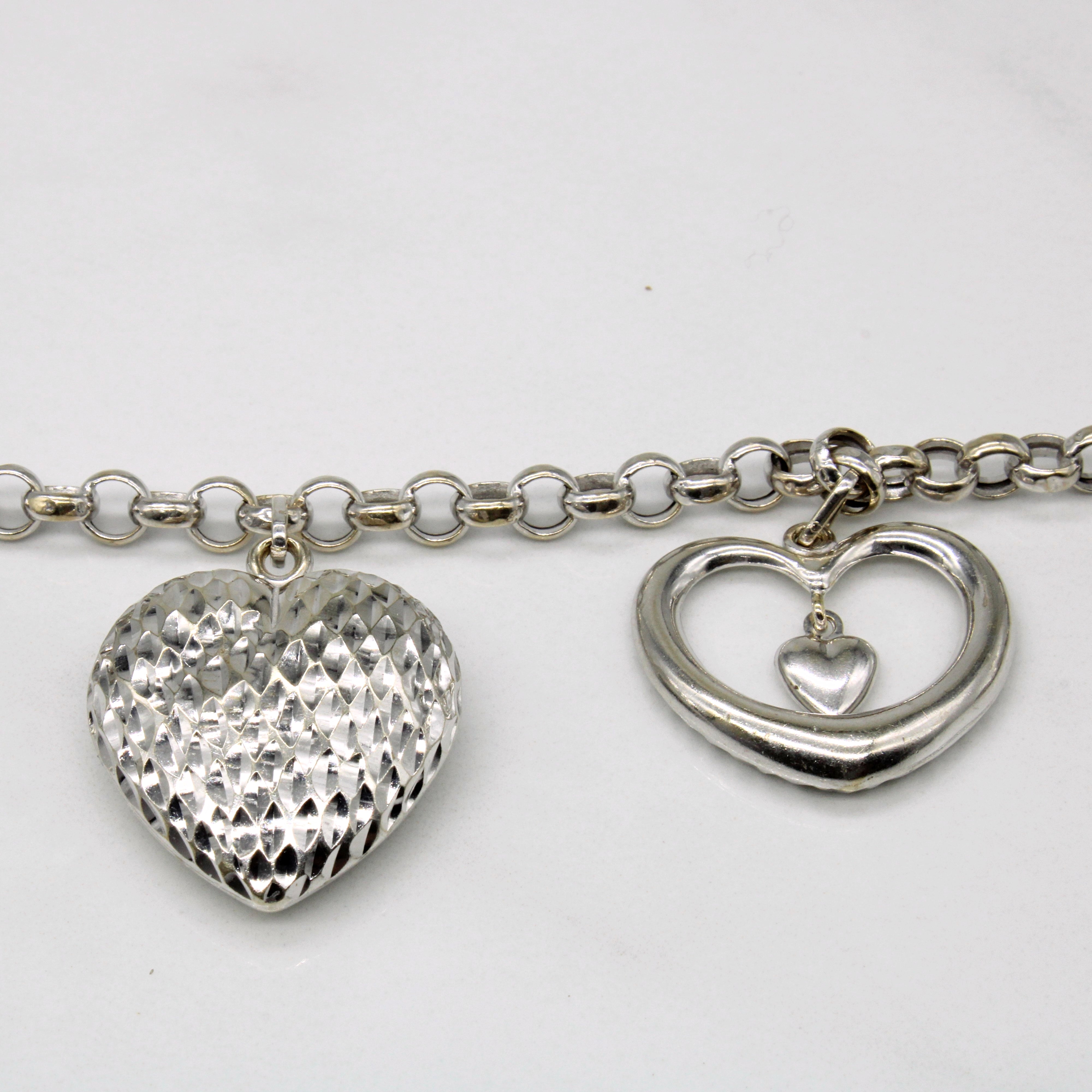14k White Gold Heart Charm Bracelet | 7.5" |