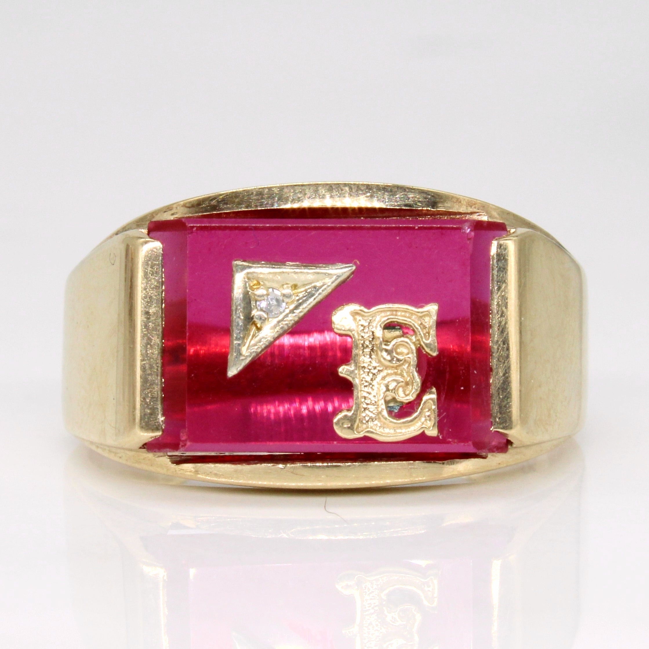 Synthetic Ruby & Diamond 'E' Initial Ring | 4.50ct, 0.01ct | SZ 12.25 |