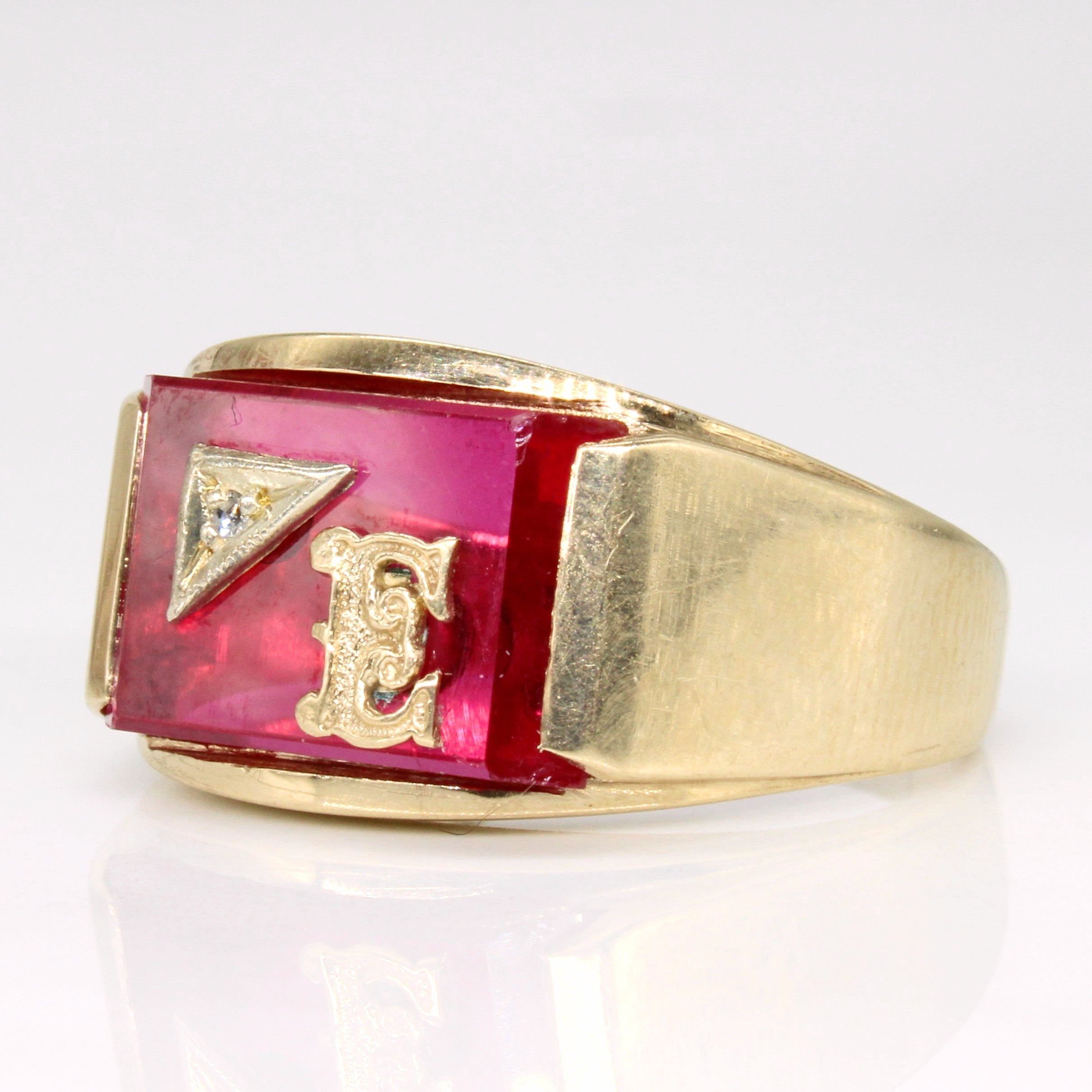 Synthetic Ruby & Diamond 'E' Initial Ring | 4.50ct, 0.01ct | SZ 12.25 |