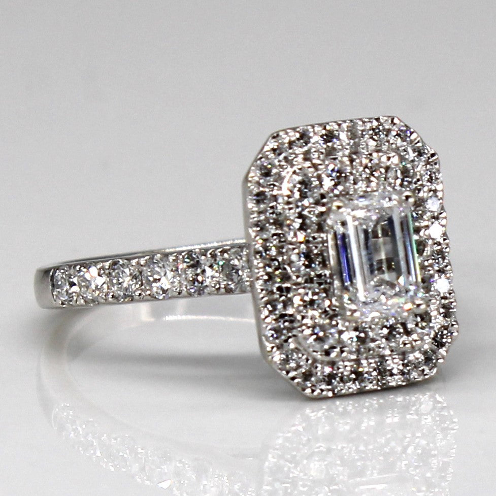 Emerald Cut Diamond Halo 14k Ring | 1.00ctw | SZ 4.75 |