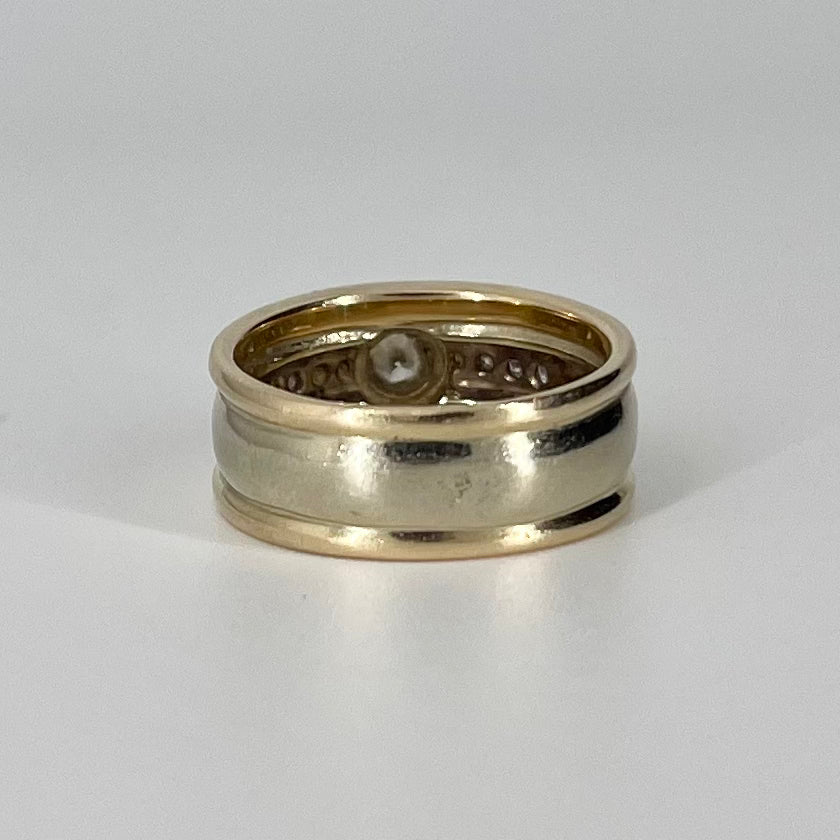 Bague en or blanc et jaune sertie d'un diamant (rangée simple) | 0,37 ct | Taille 8