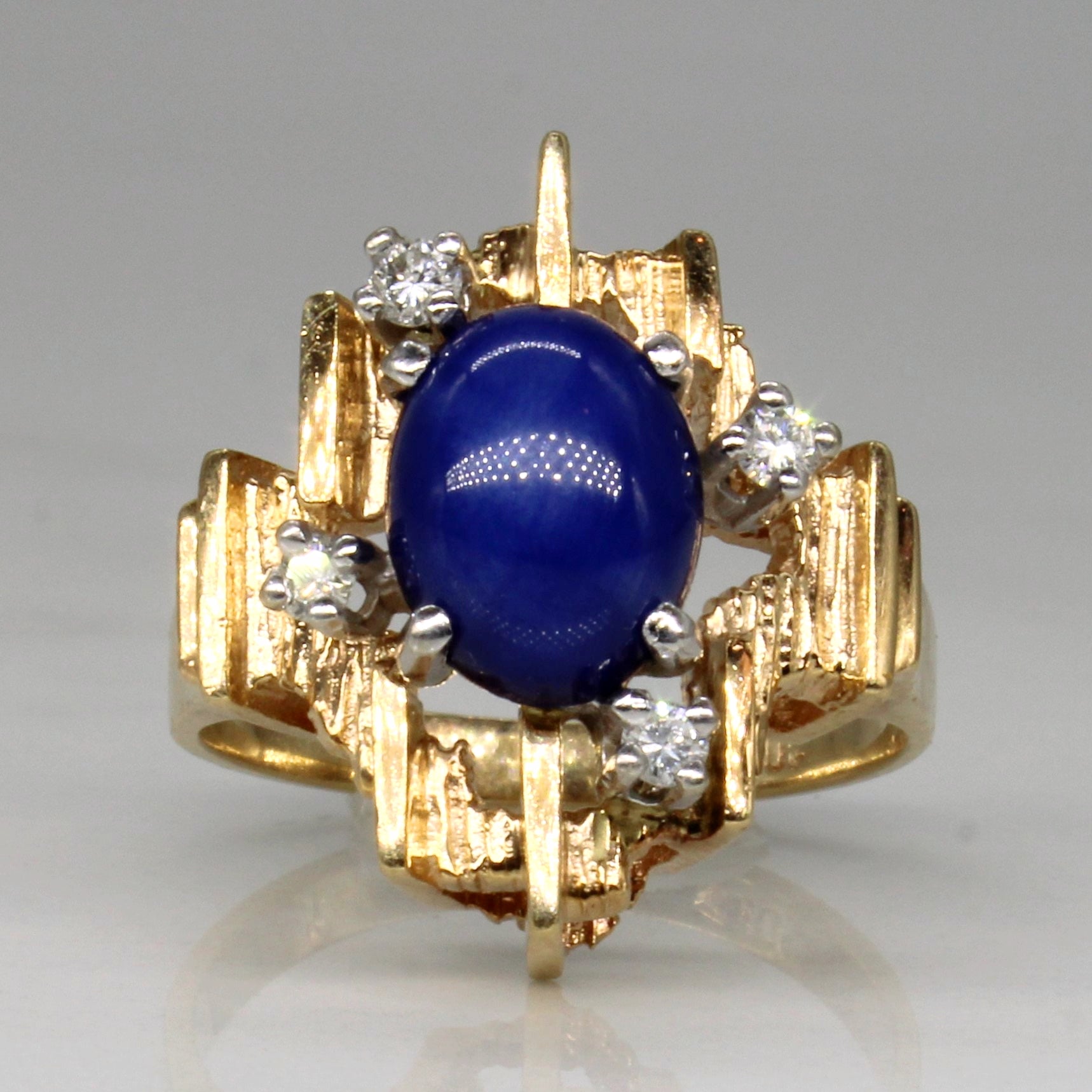 Synthetic Star Sapphire & Diamond Abstract Ring | 3.75ct, 0.12ctw | SZ 6 |
